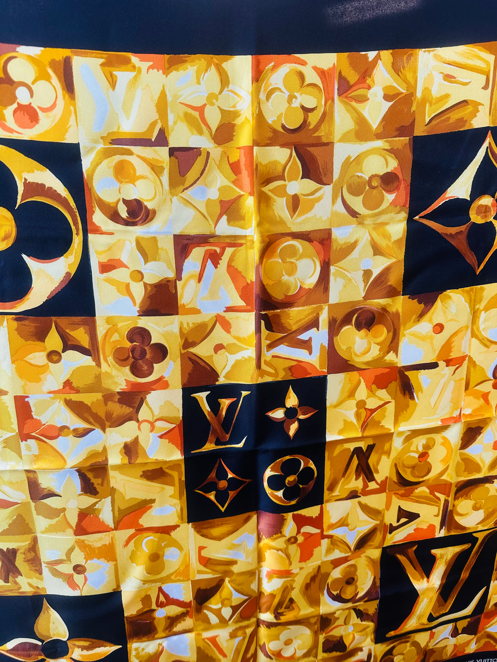SOLD! LOUIS VUITTON Paris Carre de soie Monogram Checkerboard Square Silk Scarf