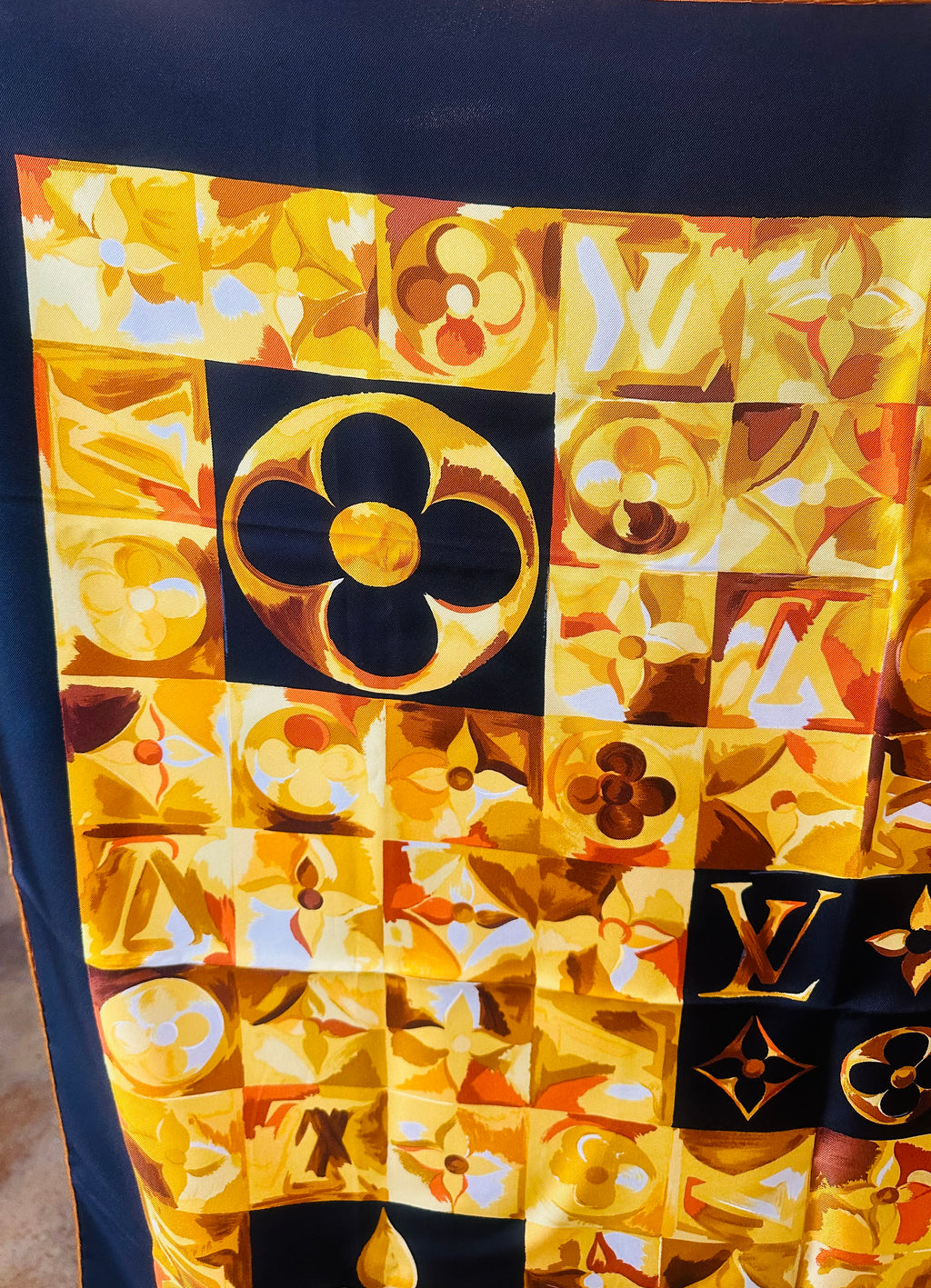 SOLD! LOUIS VUITTON Paris Carre de soie Monogram Checkerboard Square Silk Scarf