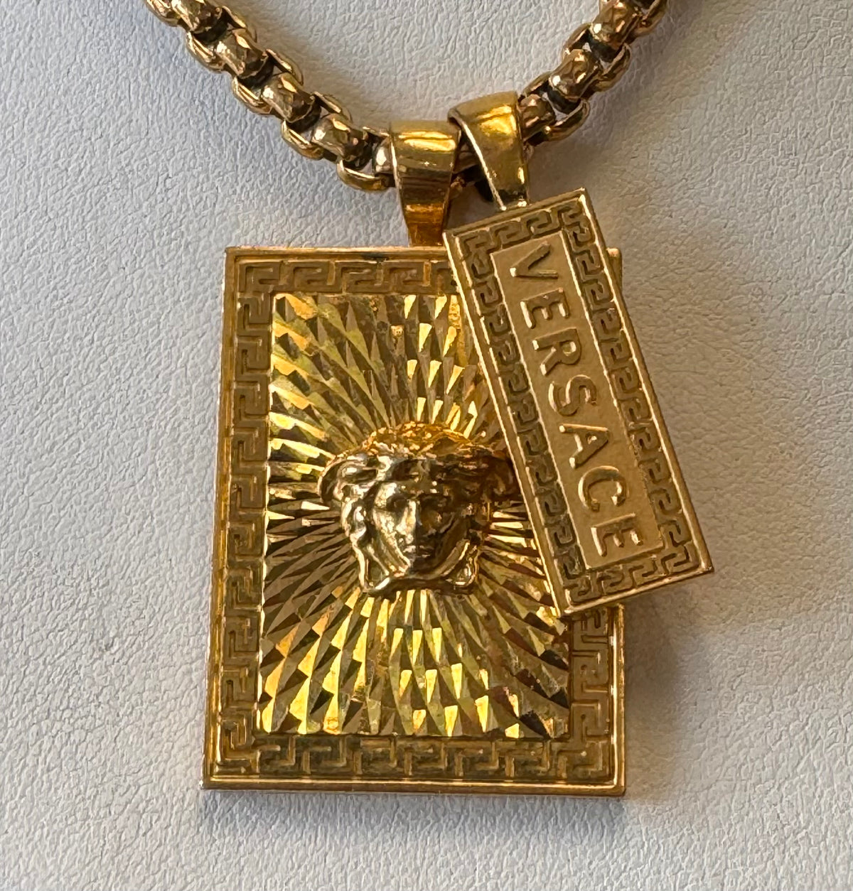 VERSACE Chunky Gold Rectangle Medusa Necklace
