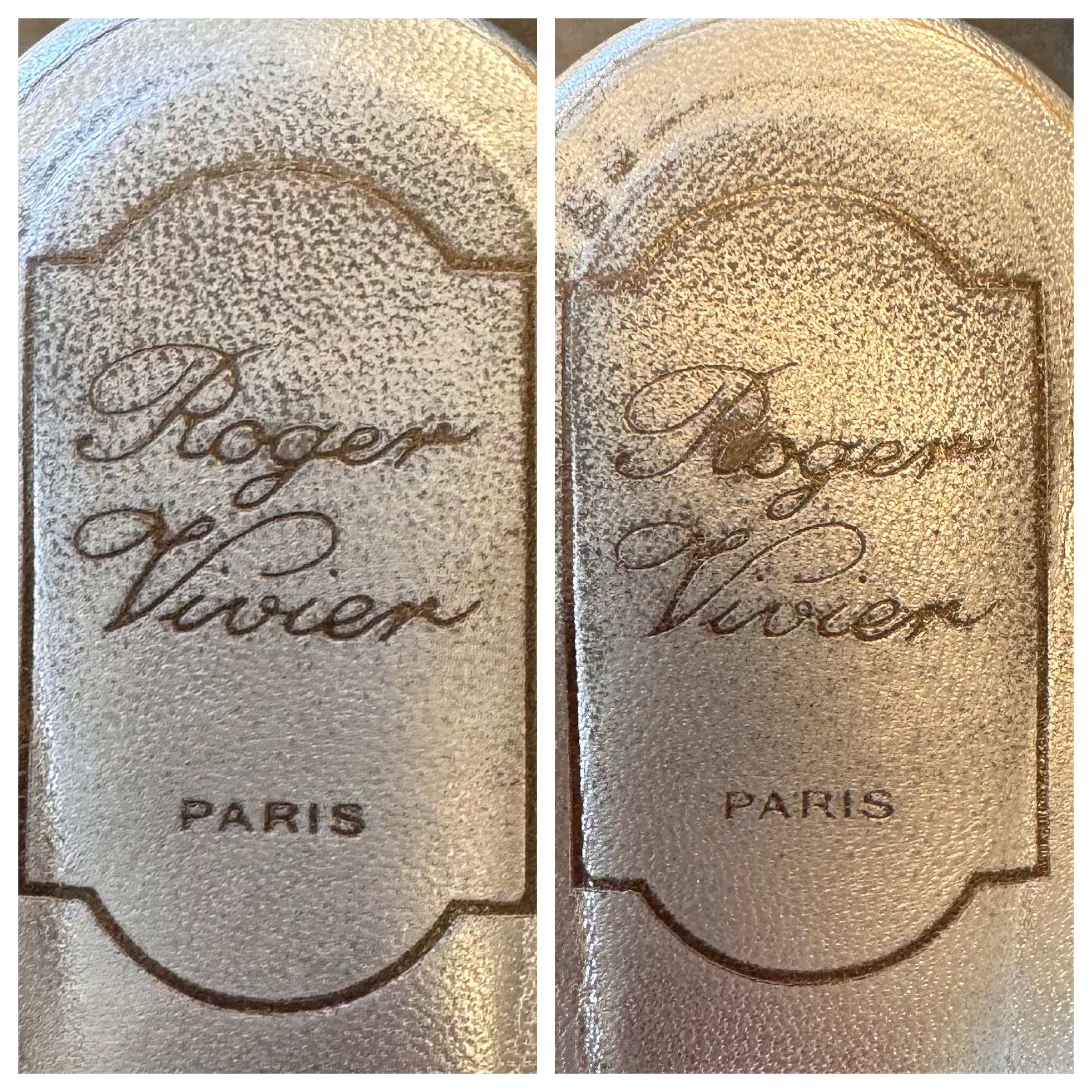 Roger Vivier Silver Crystal Buckle Feather Accent Thong Sandals Sz. 6 1/2