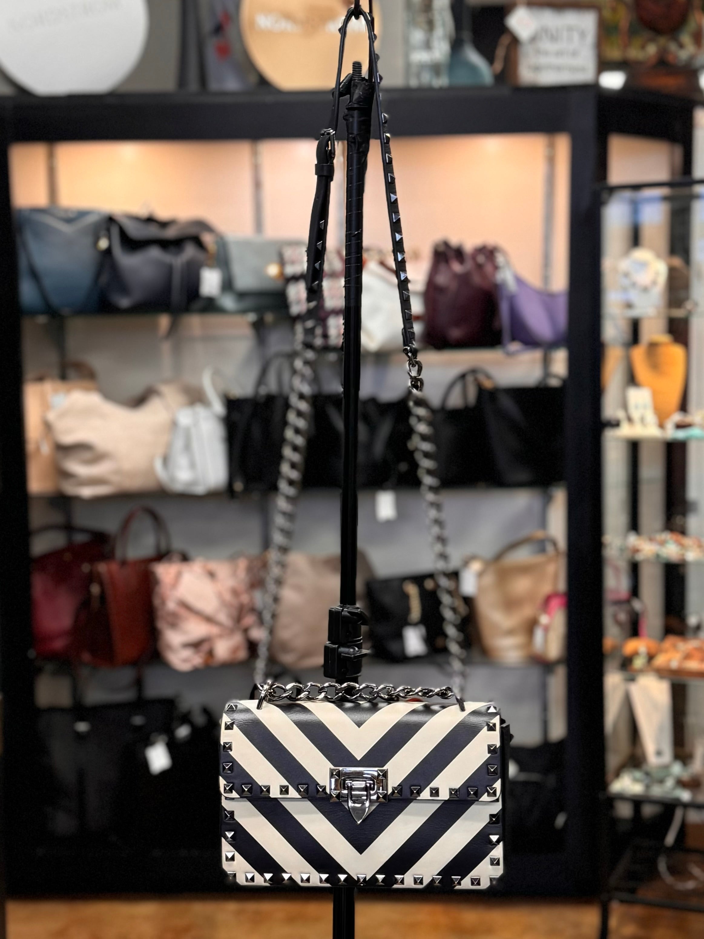 VALENTINO Garavani B-Rockstud Chevron Vitello Leather Bag