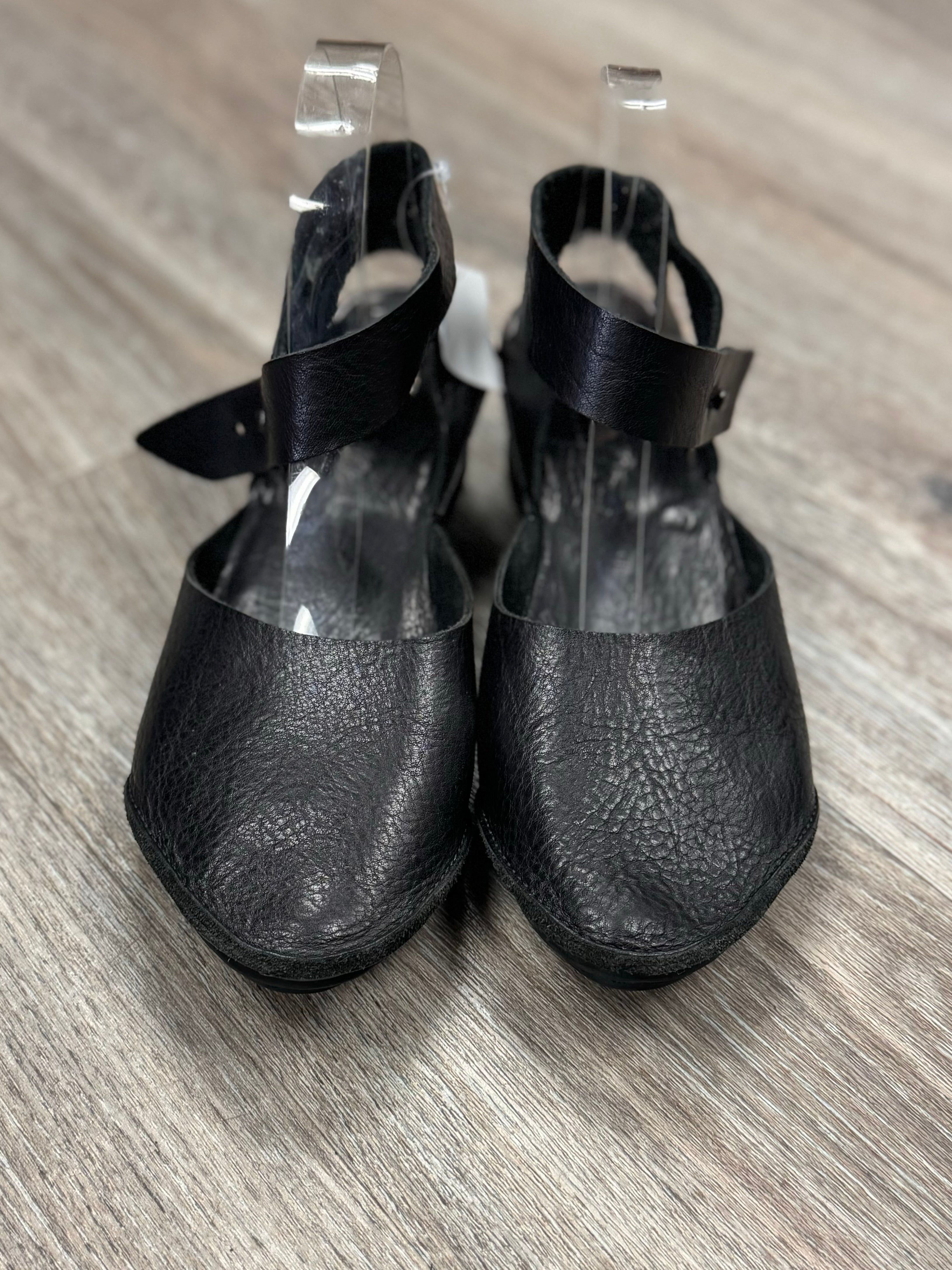 trippen Black Leather Ankle Wrap Shoes Sz. 9
