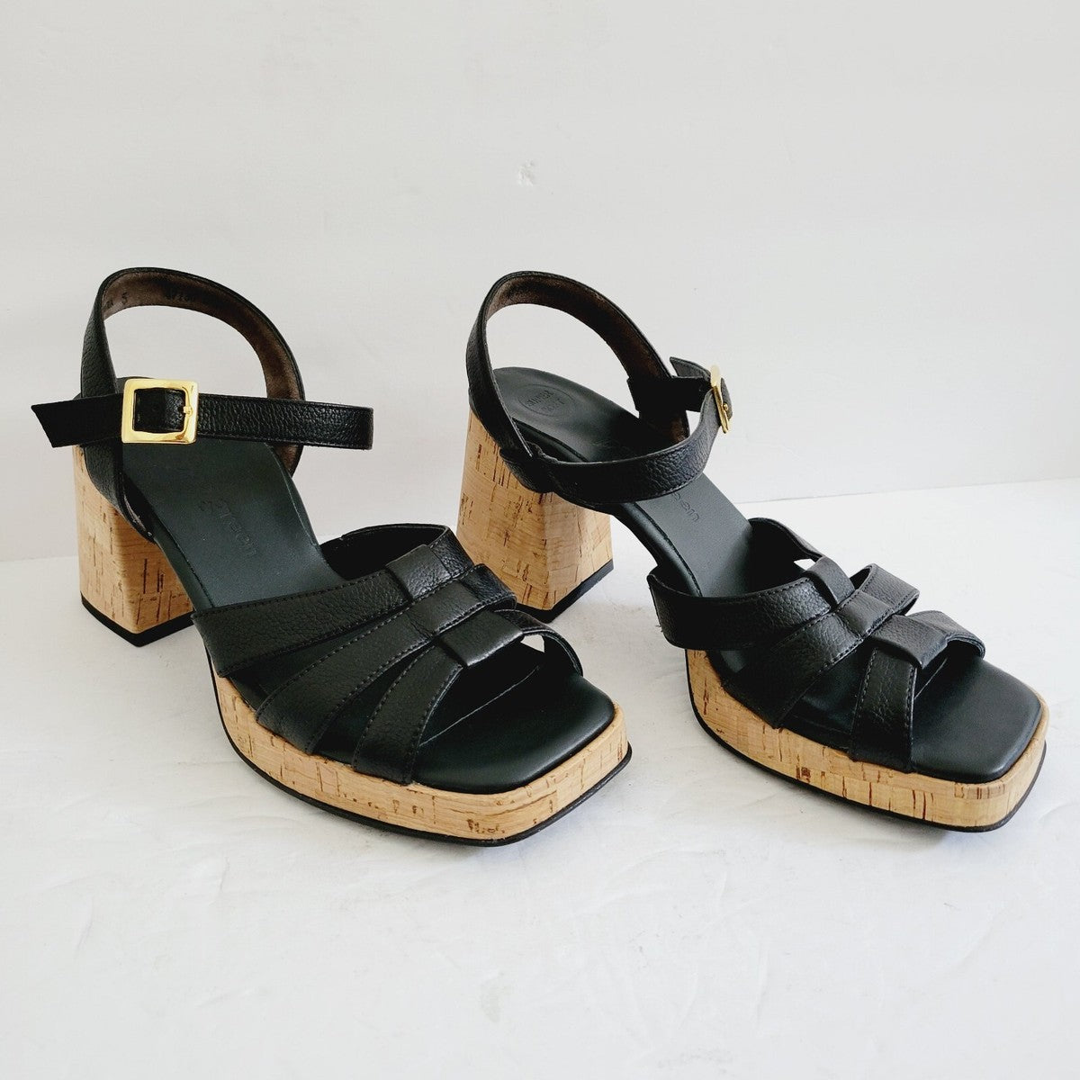 Paul Green Tina Fisherman Black Leather Slingback Sandal Heels Sz. 10