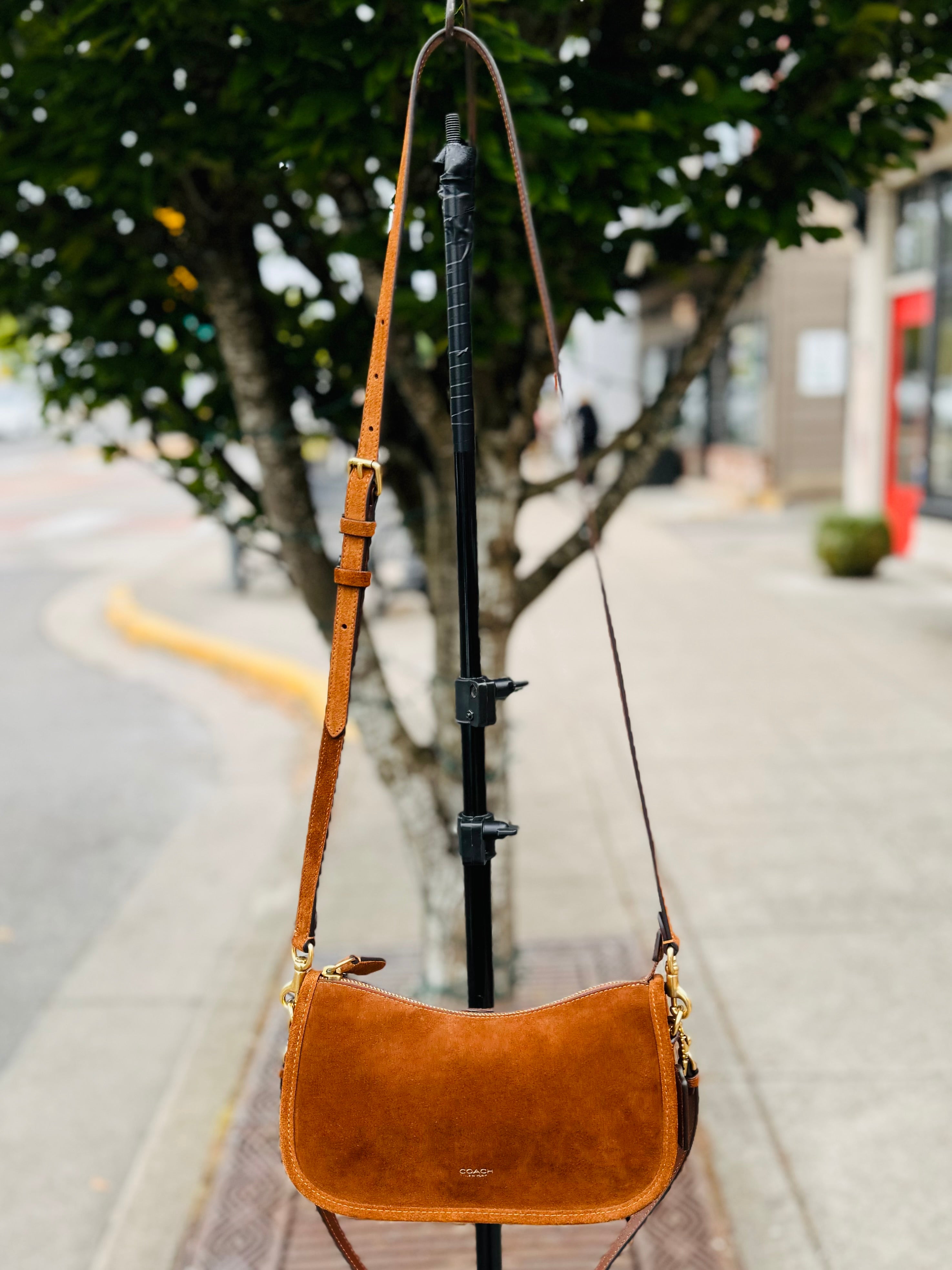 COACH Brown Waverly Suede Convertible Crossbody Bag