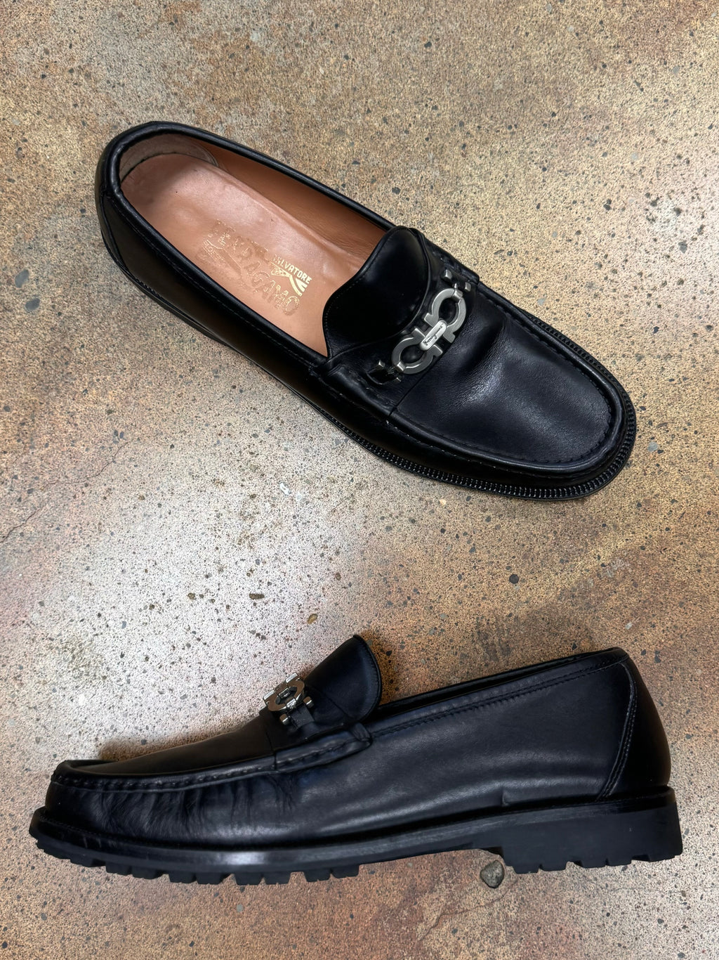 SALVATORE FERRAGAMO Men’s Black Leather David Gancini Bit Loafers Sz. 9 1/2