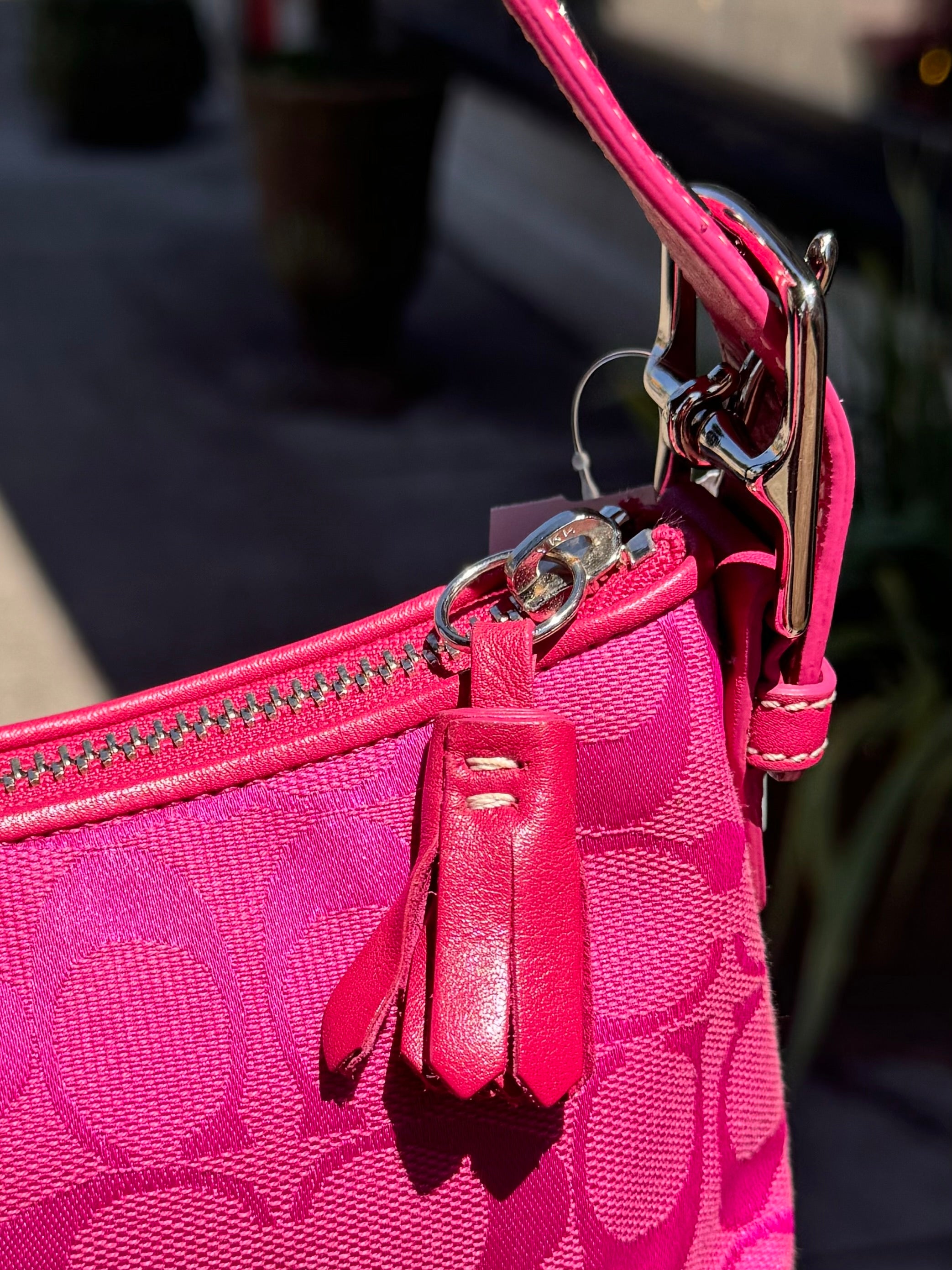 COACH Pink Y2K Vintage Hampton East West Demi Canvas Shoulder Bag