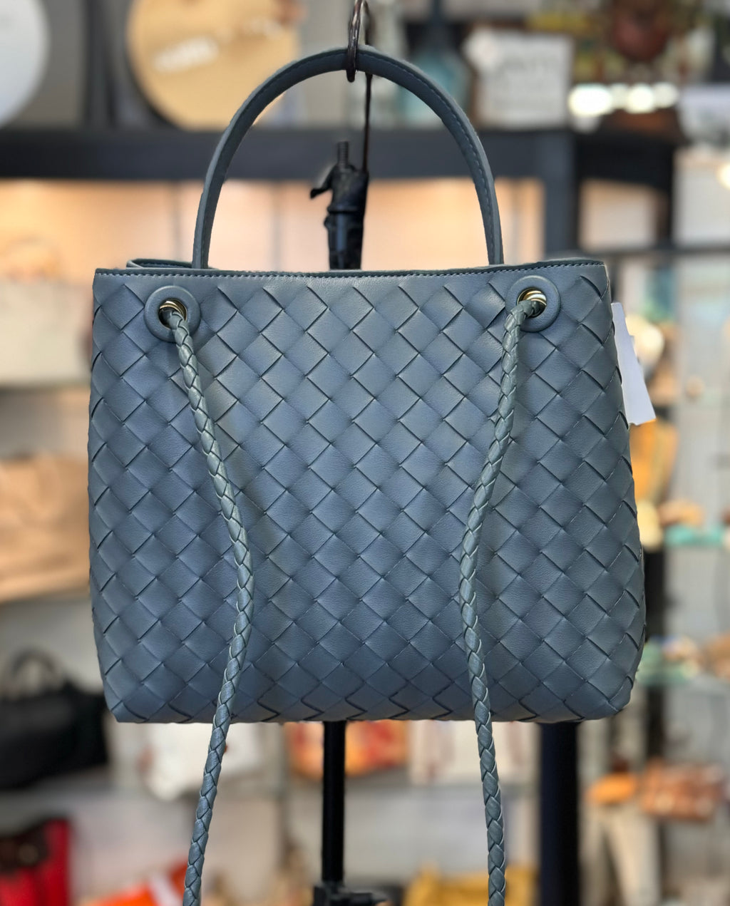 TIFFANY & FRED Blue Woven Leather Mini Top Handle Bag