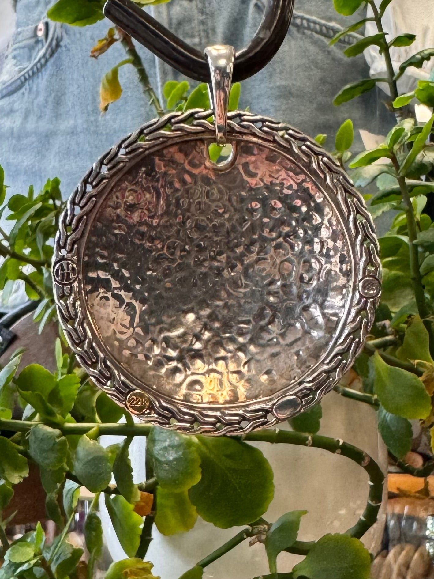 SOLD! JOHN HARDY Sterling Silver & 22k Gold Hammered Disc Pendant