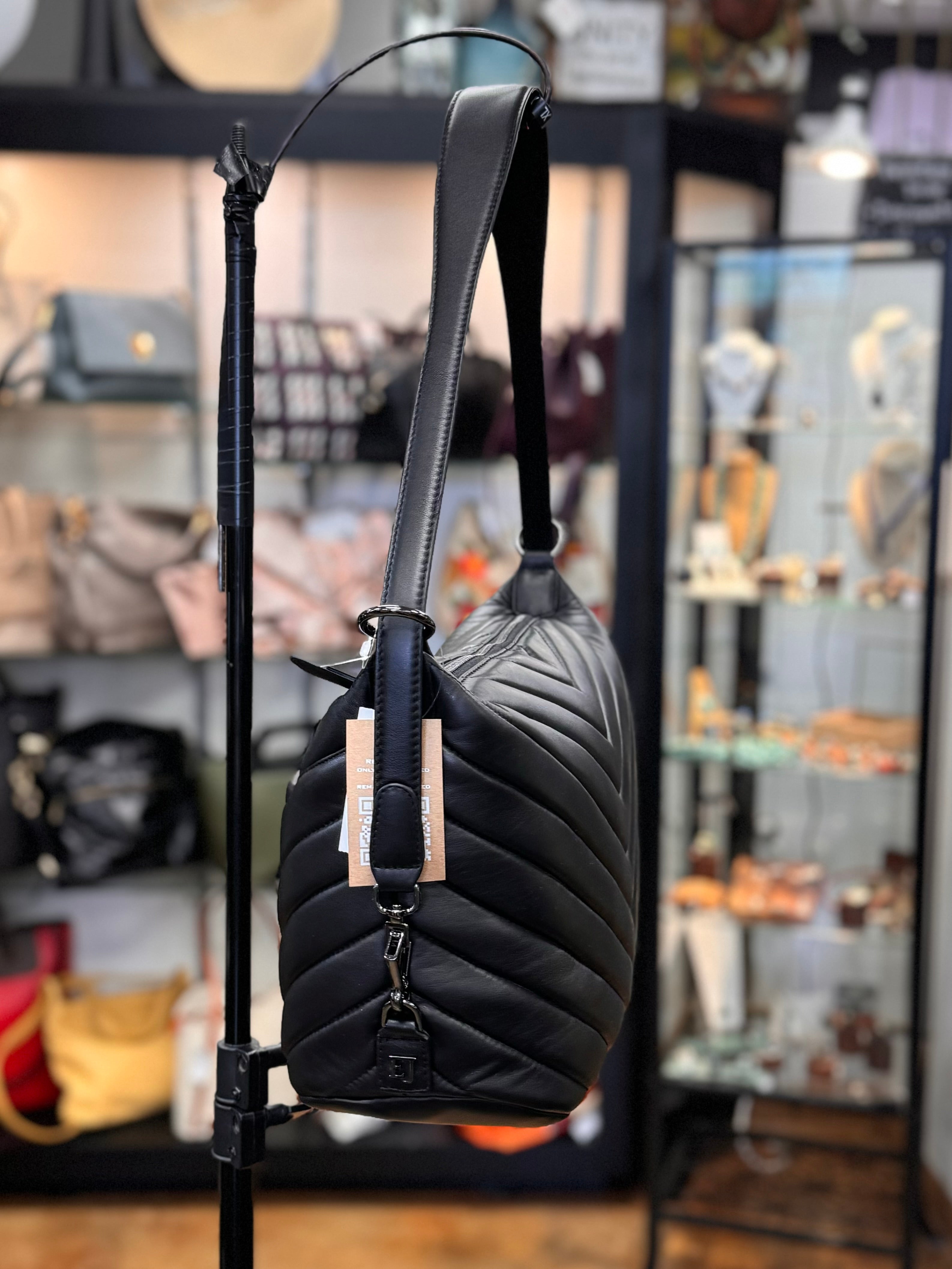 ERIC JAVITS Black Quilted Leather Chevron Jessie Shoulder Bag NEW!