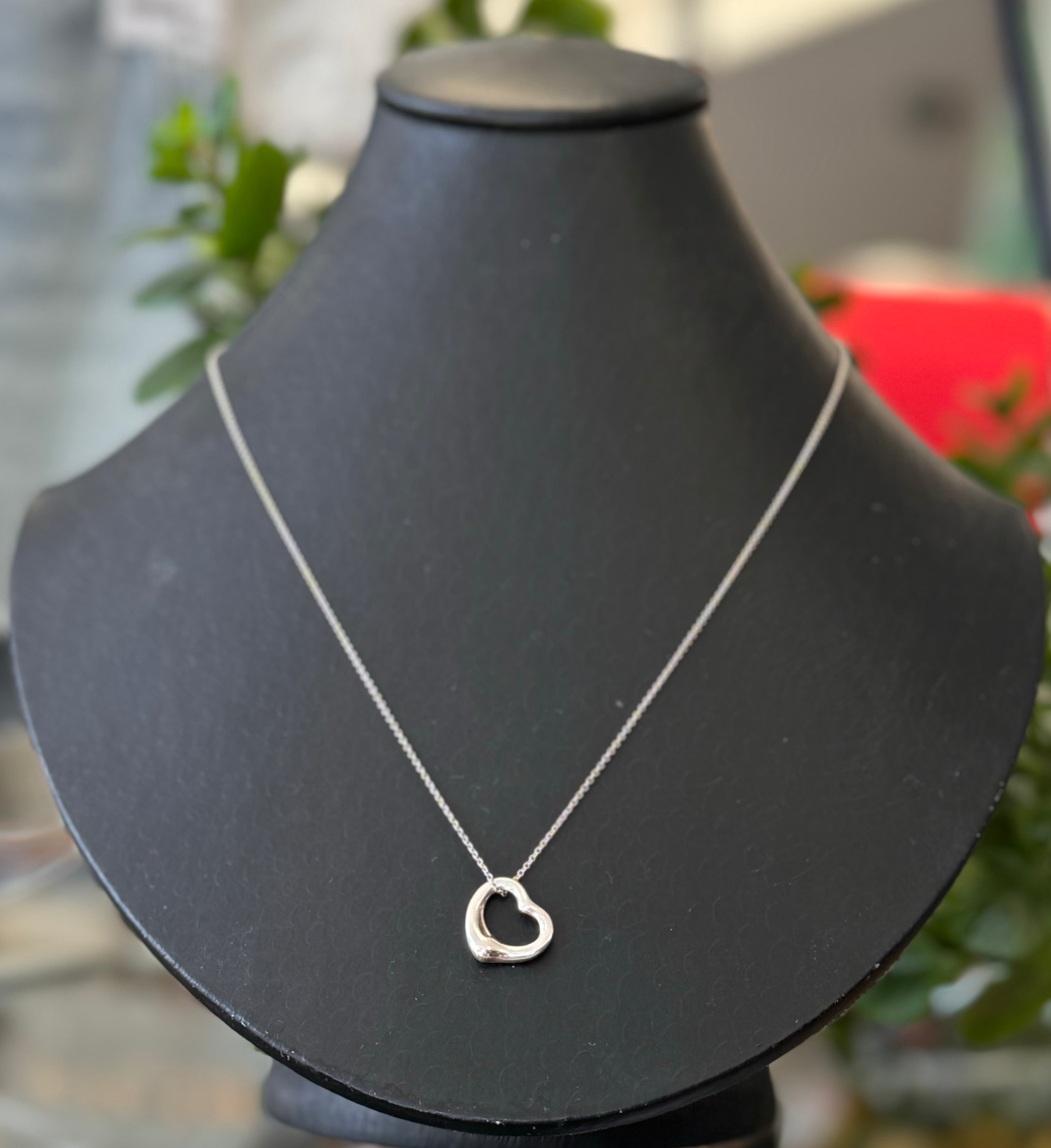 Tiffany & Co. Sterling Silver Elsa Peretti Open Heart Pendant Necklace 18”
