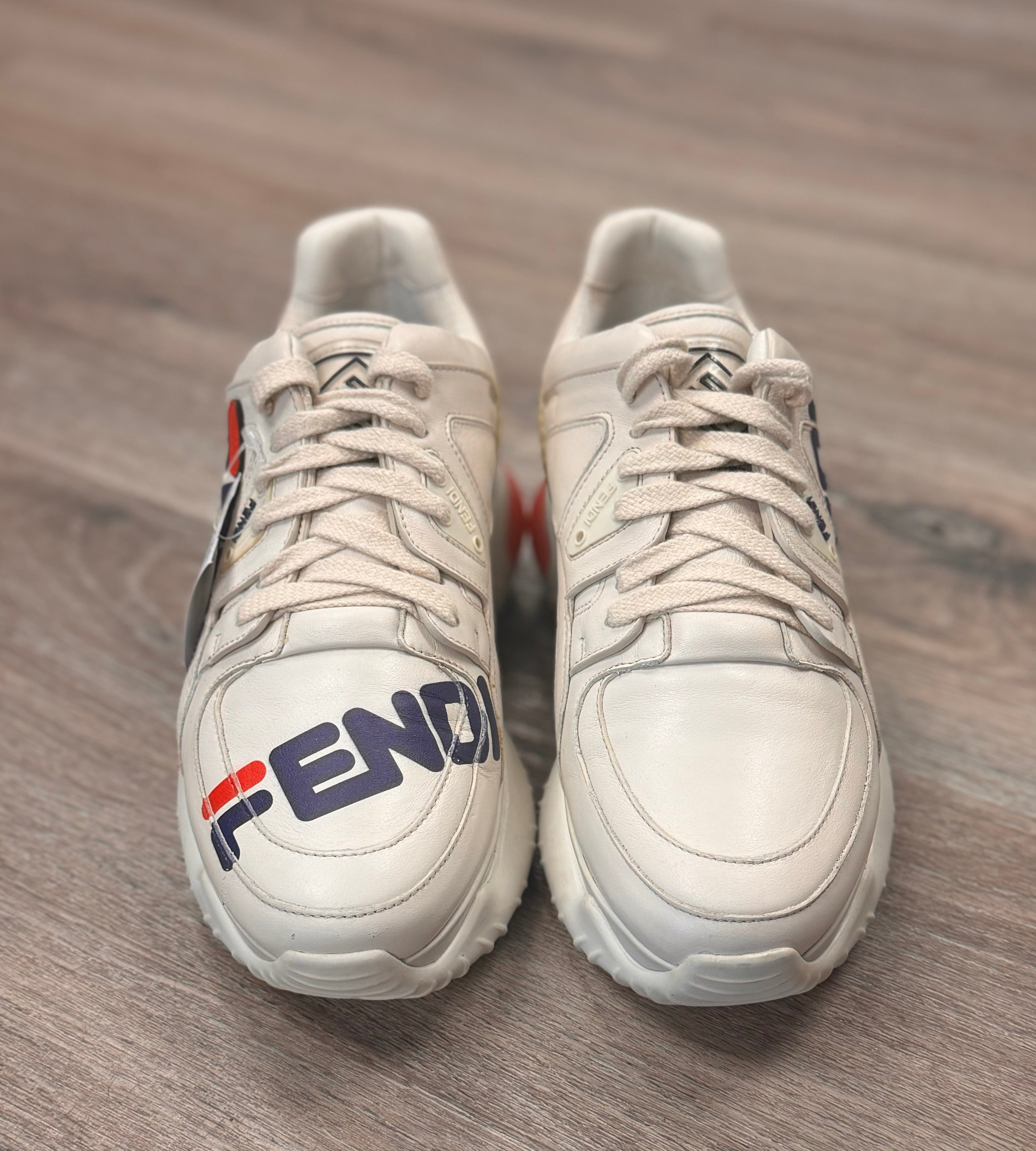 FENDI White Mania Vitello Chunky Logo Lace Up Sneakers Sz. 37