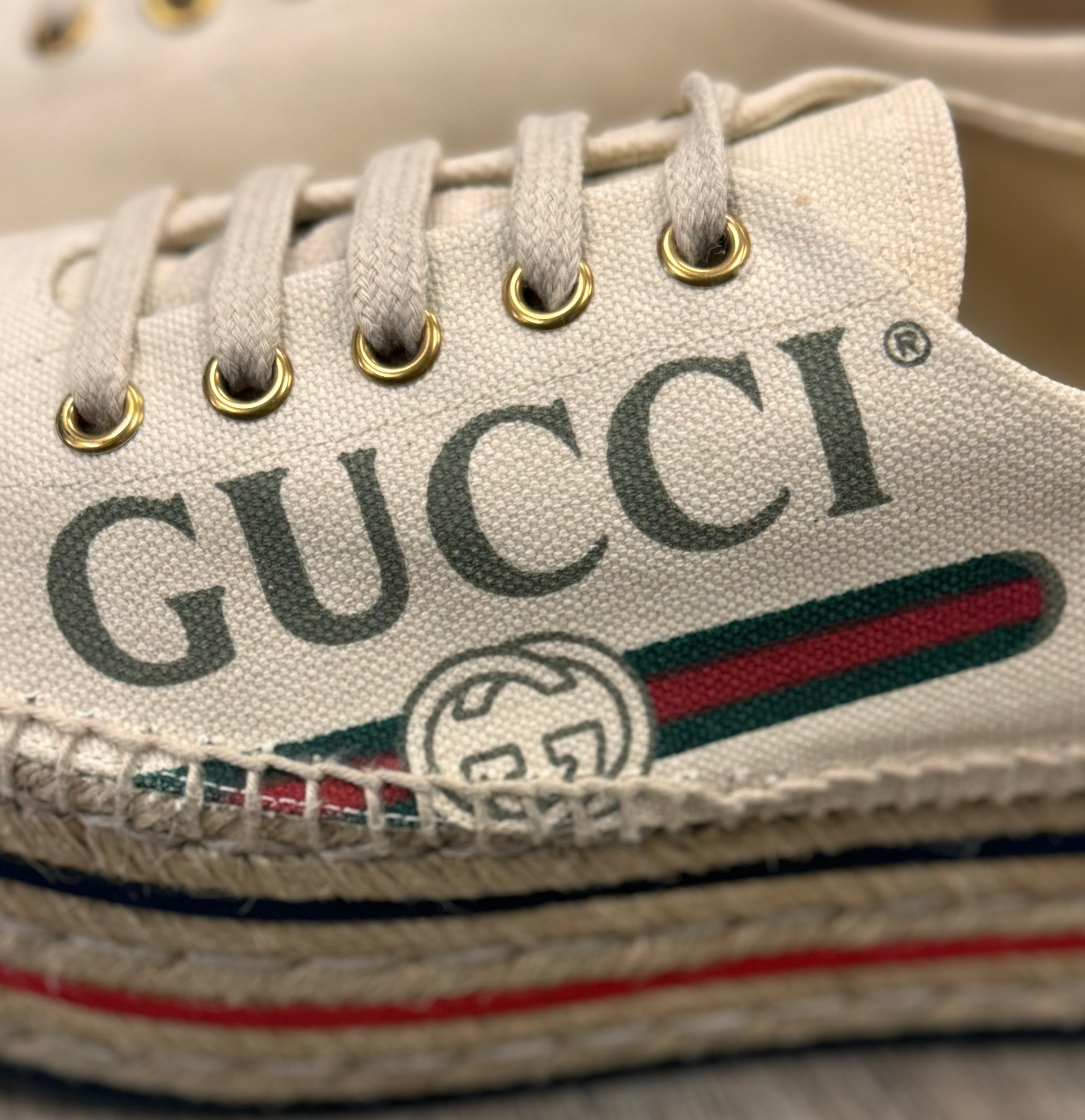 GUCCI Lillibeth Canvas Espadrille Platform Logo Sneakers Sz. 38 / 8