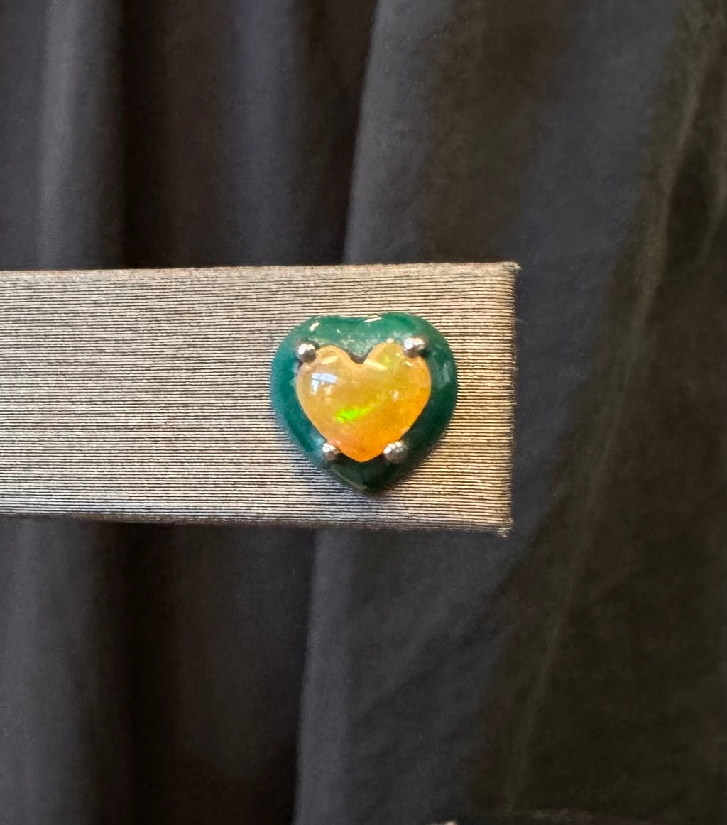 Nak Armstrong Ethiopian Opal & Sterling Silver Heart Stud Earrings