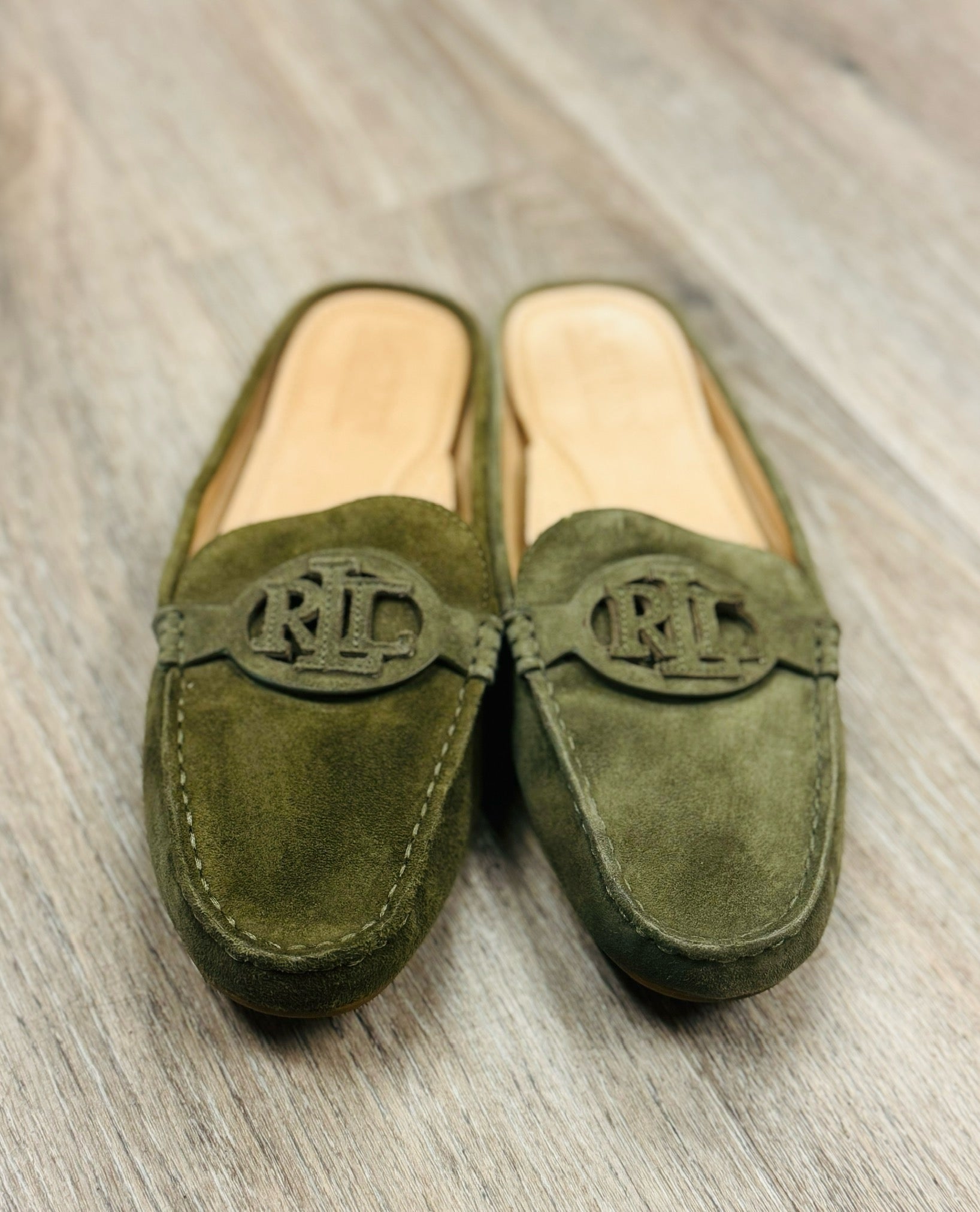 LAUREN RALPH LAUREN Green Suede Driving Loafers Sz. 8 1/2