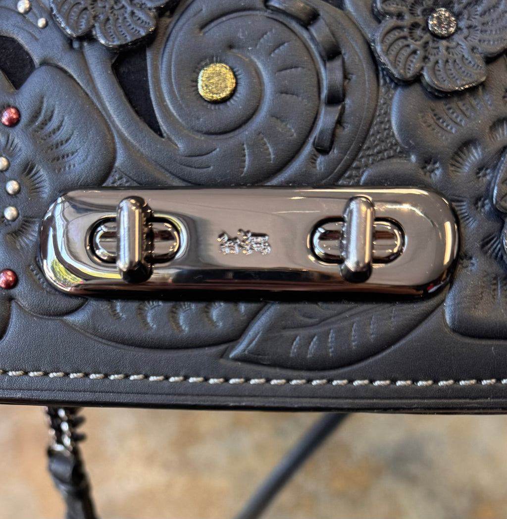 COACH 1941 Swagger Black Tea Rose Tooling Shoulder Bag