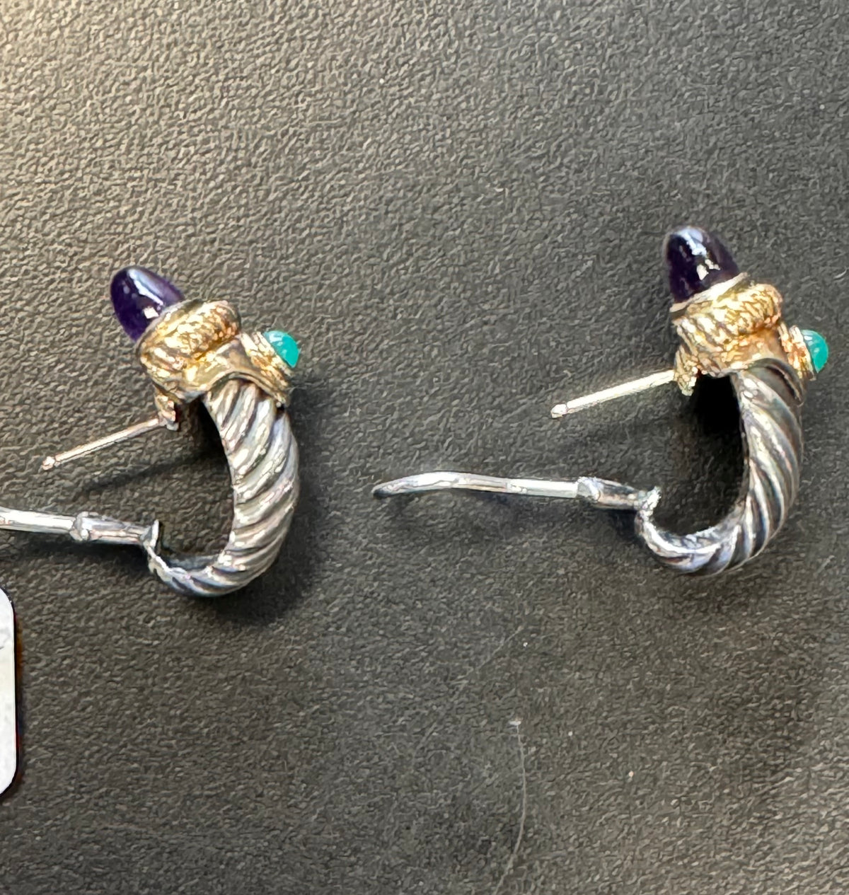 DAVID YURMAN 925 Sterling Silver Amethyst Green Tourmaline Vintage Earrings