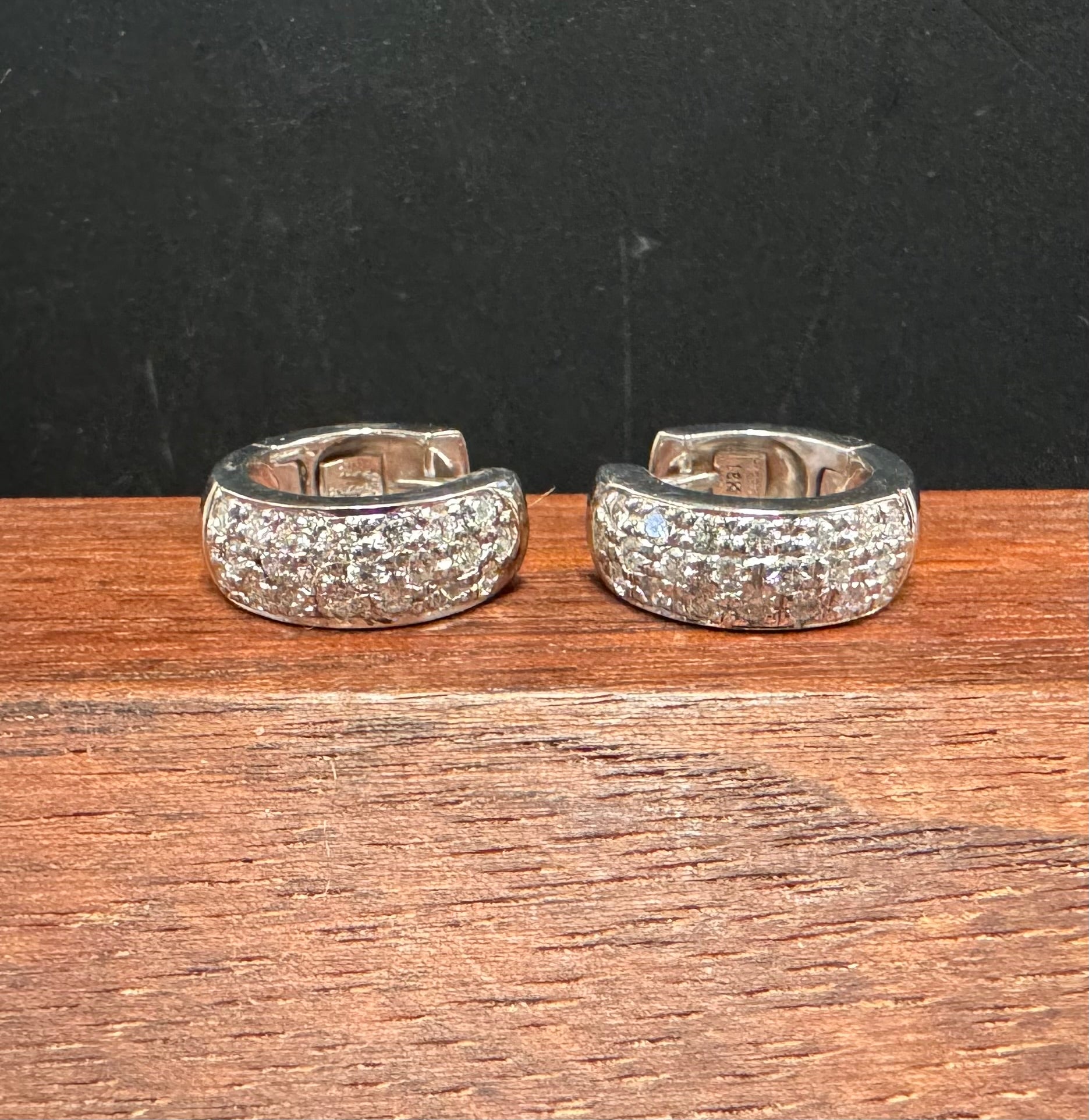 SOLD! Roberto Coin 18K Gold Diamond 3 Row Huggie Hoop Earrings