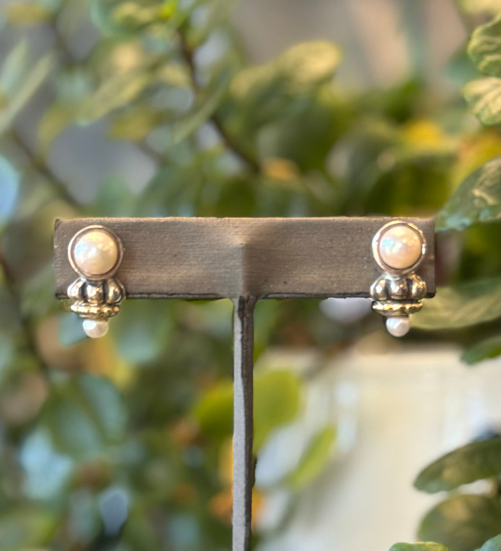 LAGOS Caviar Sterling Silver 18K Gold & Pearl Earrings