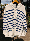 RALPH LAUREN Blue & White Stripped Oversize Hooded Jacket Sz. S/XS