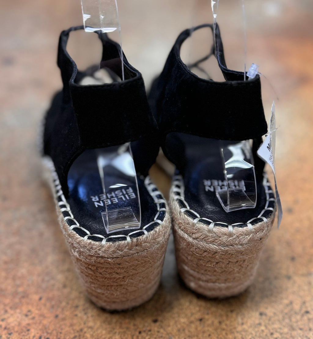 EILEEN FISHER Black Espadrille Wedge Heel Sandals Sz. 8