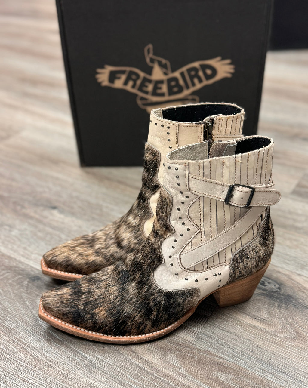 SOLD! FREEBIRD Morgan Leather Pony Hair Studded Ankle Boots Sz. 9 w/Box!