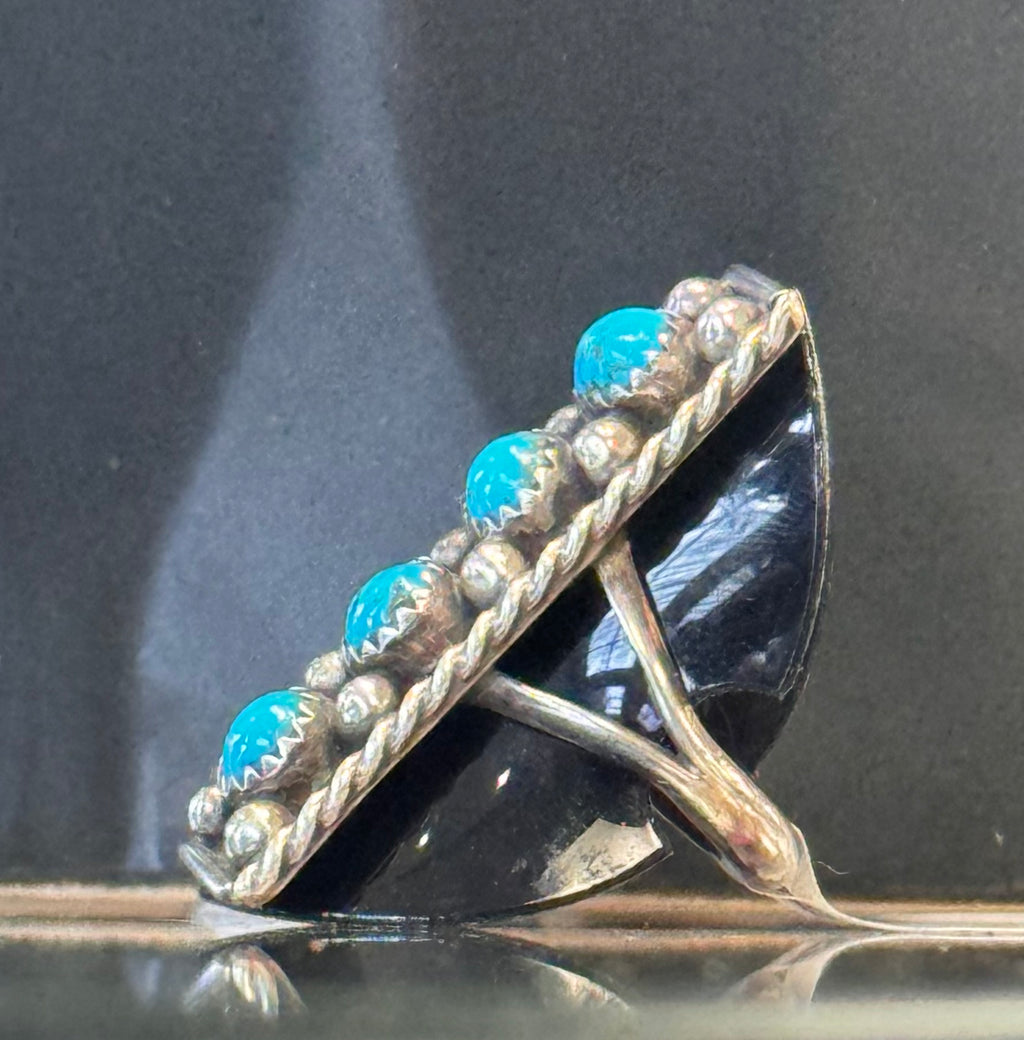 Silver Kingman Sterling Turquoise Native American Navajo Ring Sz. 8