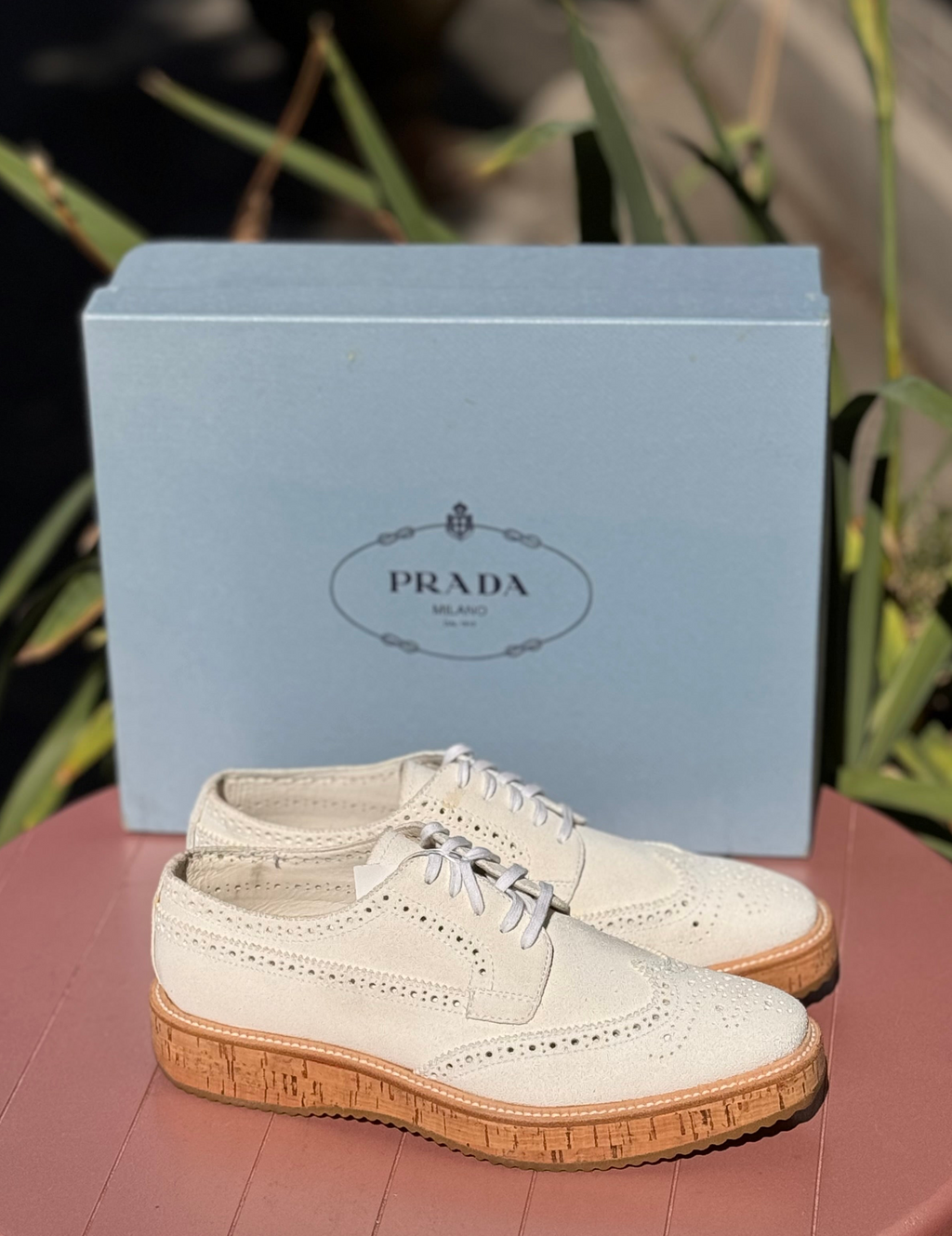 PRADA White Lasercut Accents Oxford Lace Up Shoes Sz. 39 / 9