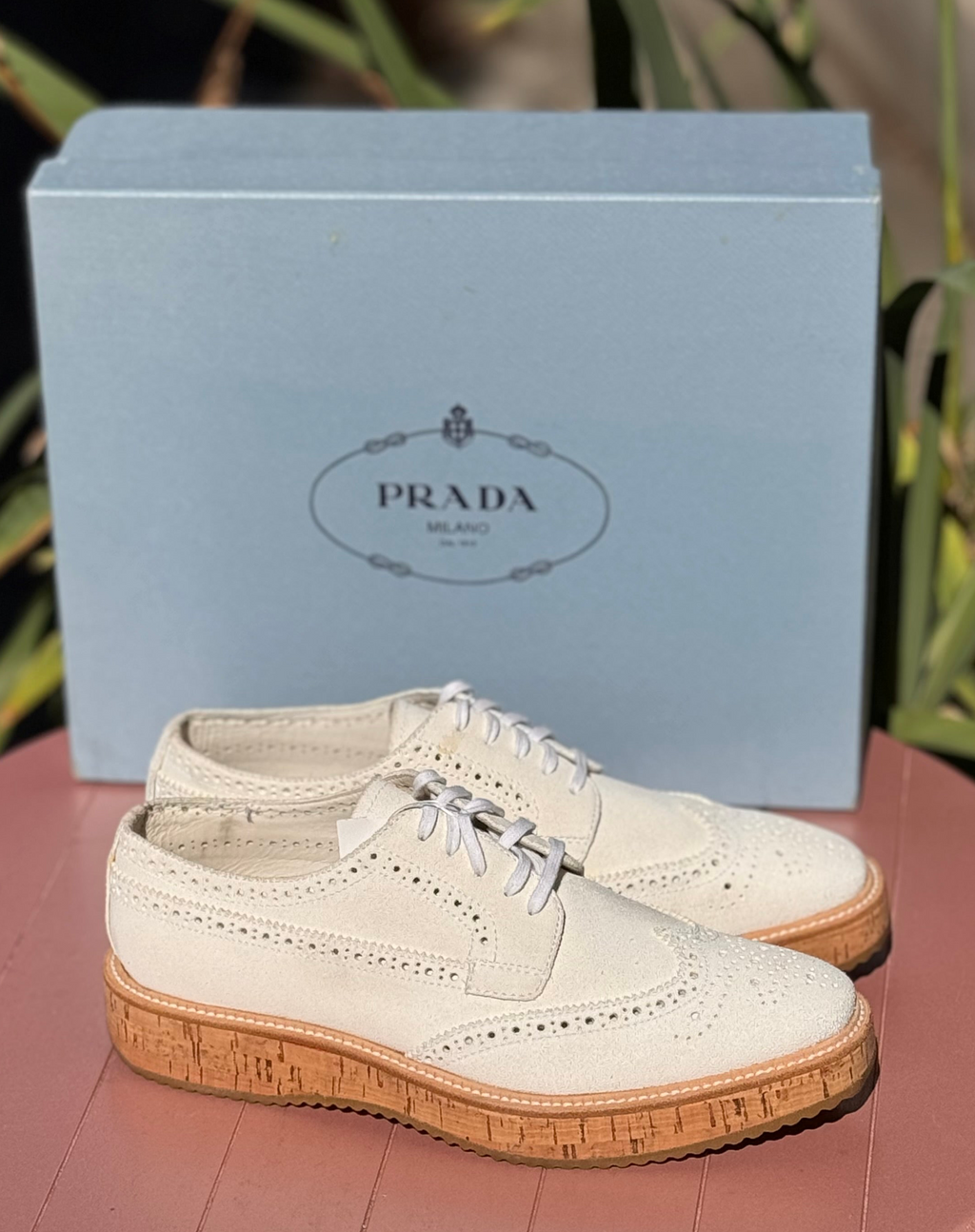PRADA White Lasercut Accents Oxford Lace Up Shoes Sz. 39 / 9