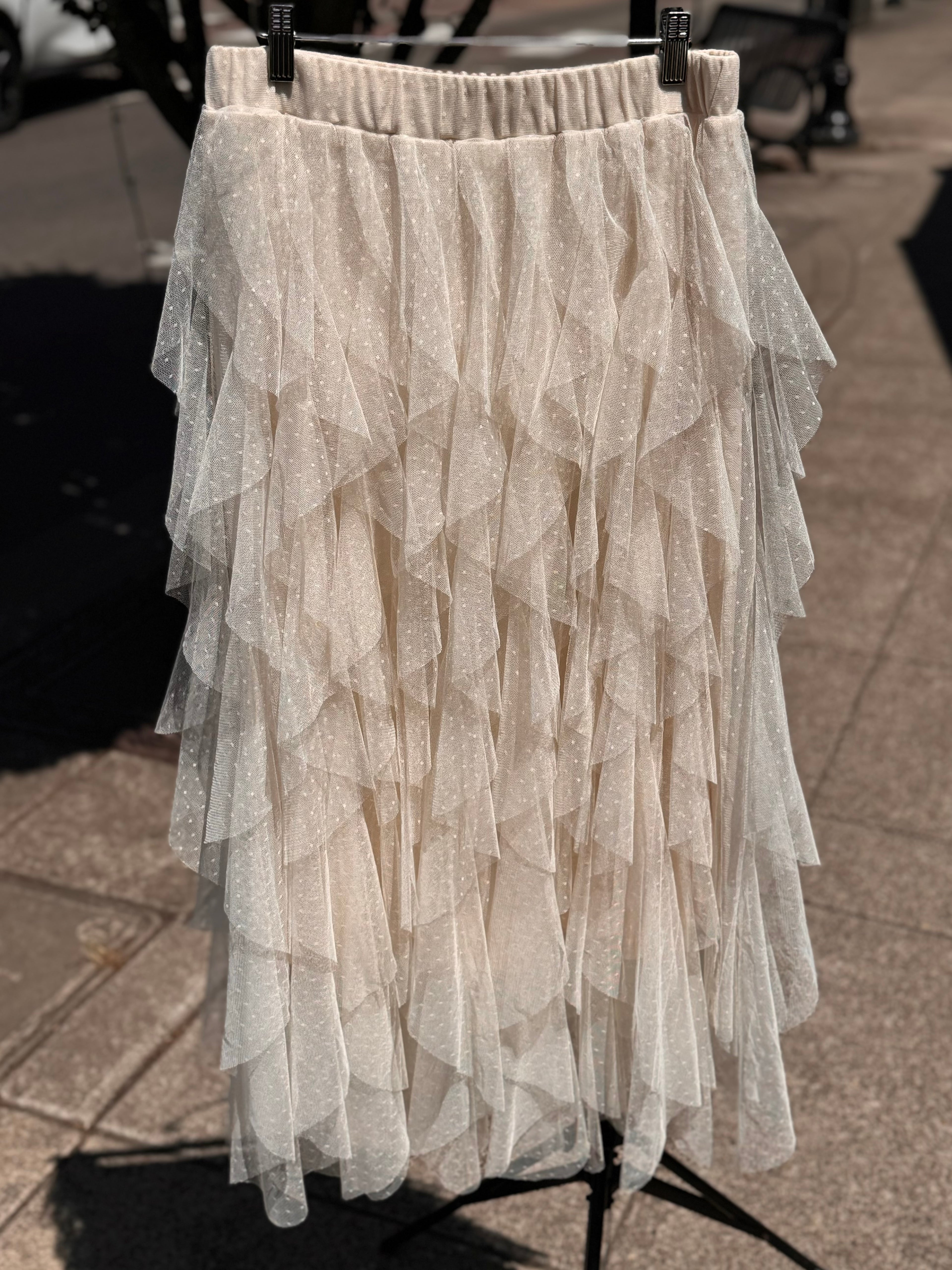ALTER’D STATE Cream Polka Dot Tulle Maxi Skirt Large