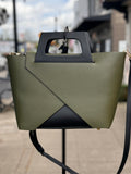 SOLD! STELLA BIANCA Green & Black Leather Tote Satchel