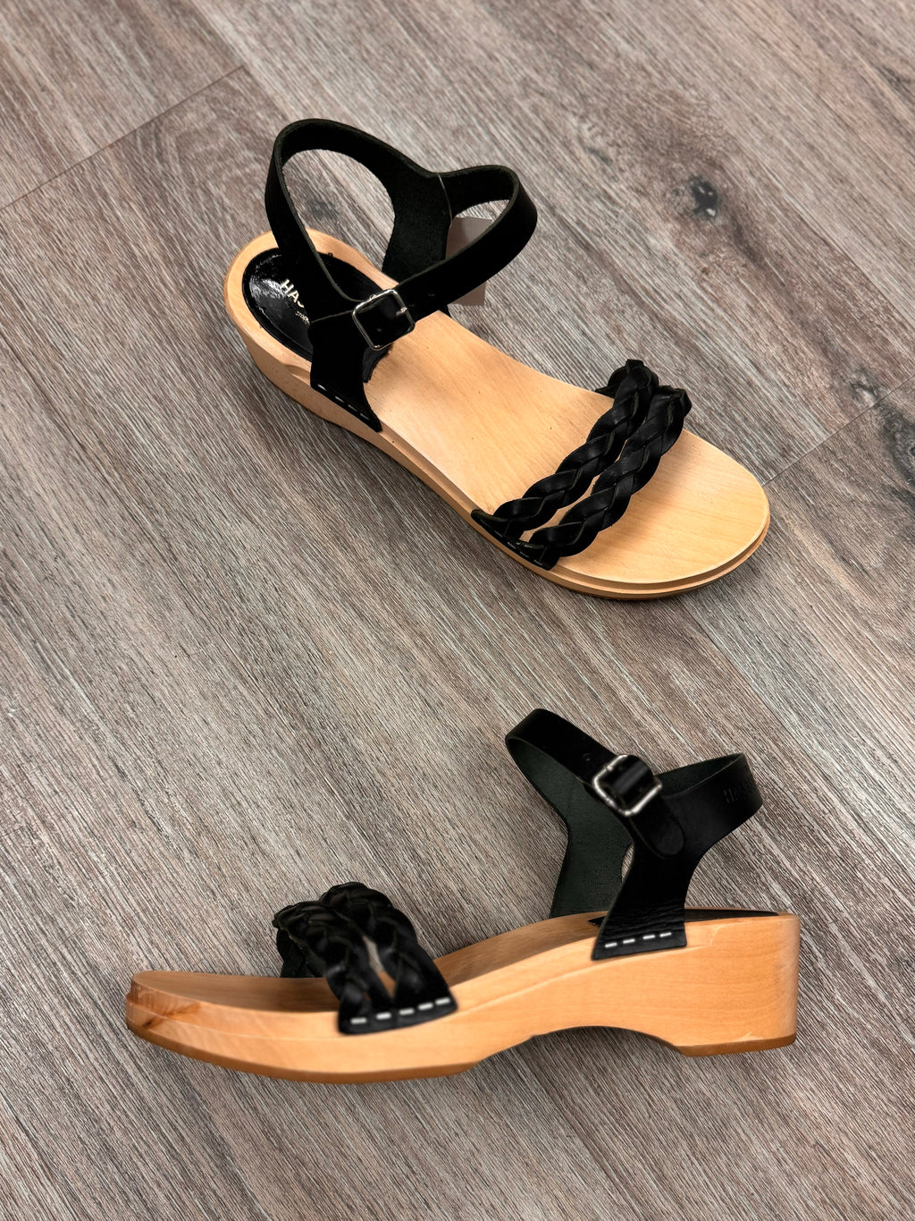 HASBEENS Black Tanja Debutant Wooden Clog Sz. 39
