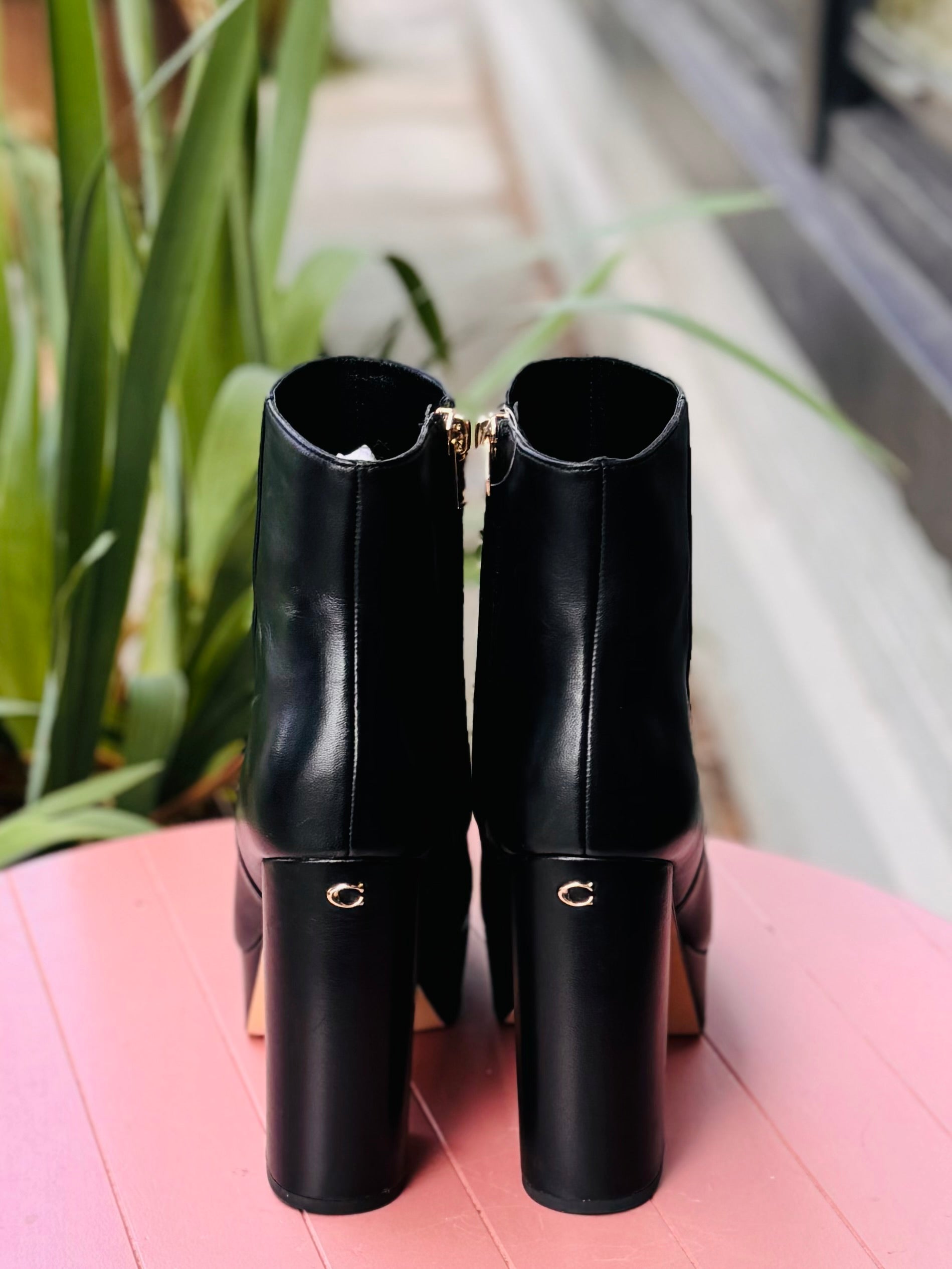 COACH Black Leather Iona Platform Boots Sz. 8 1/2 w/Box