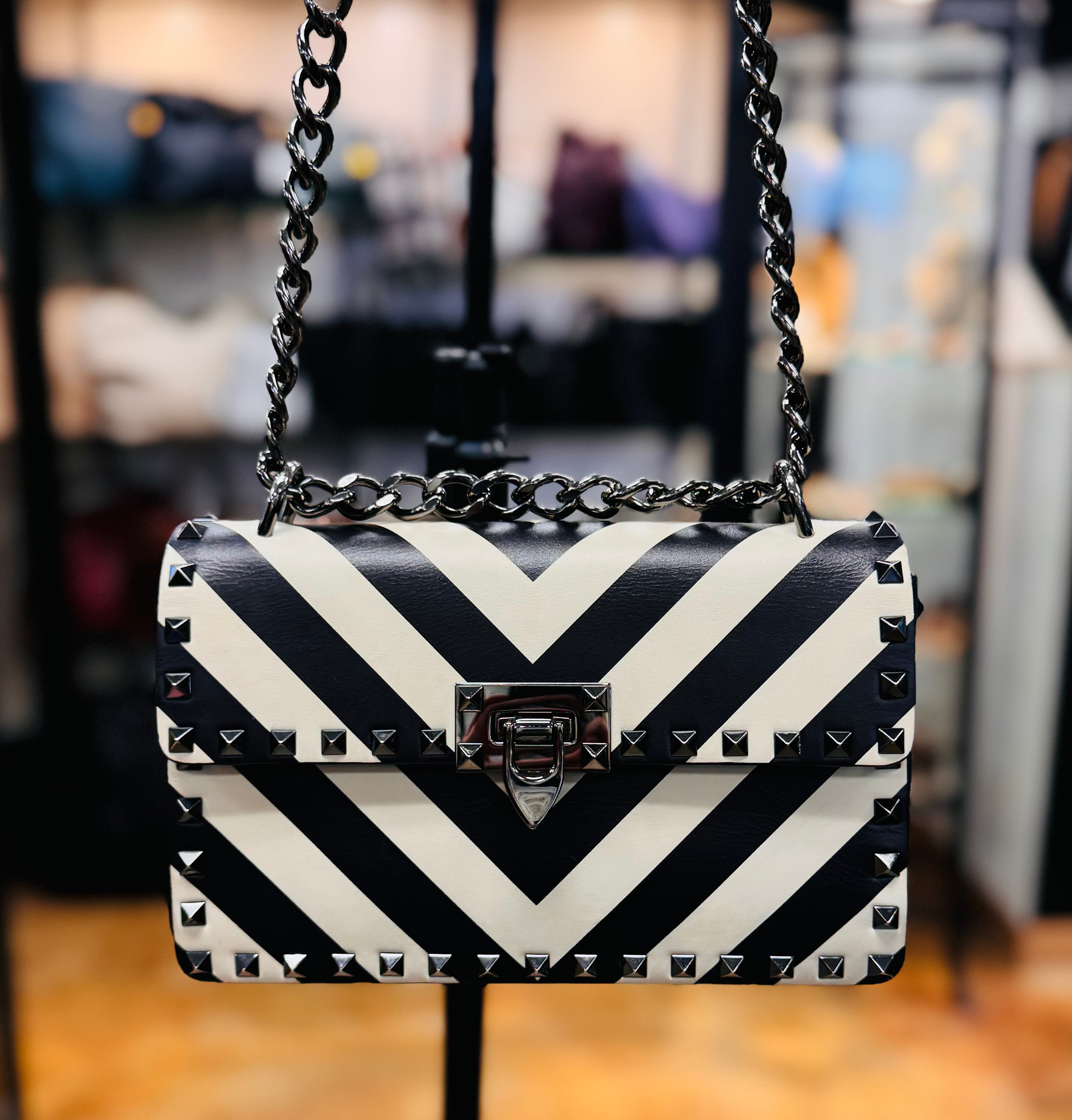 VALENTINO Garavani B-Rockstud Chevron Vitello Leather Bag