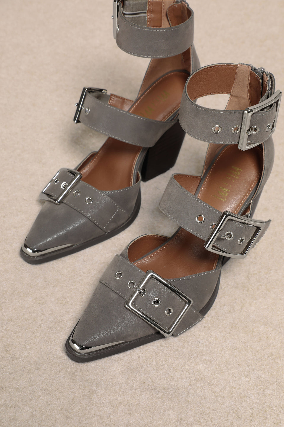 mi.im Grey Hendrix Leather Pointed Toe Ankle Heels Sz. 7