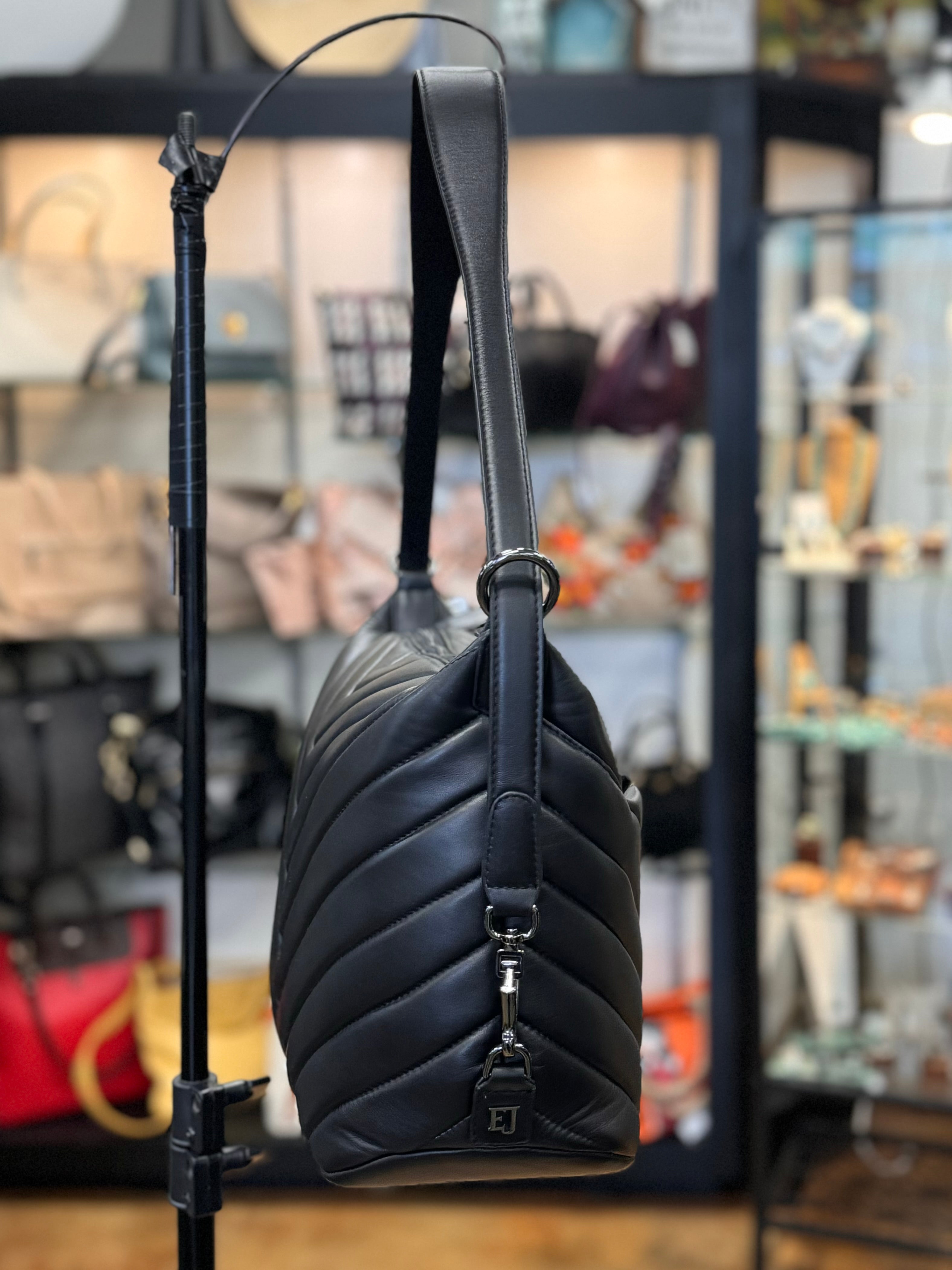 ERIC JAVITS Black Quilted Leather Chevron Jessie Shoulder Bag NEW!