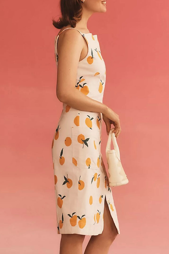 Dylan Mierzwinski Orange Print Colette Midi Dress Large
