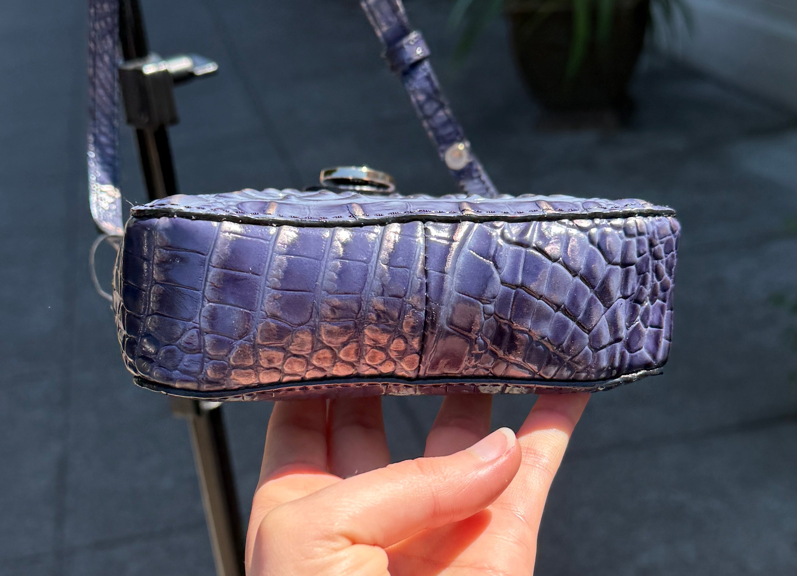 BRAHMIN Blue Marley Croc Embossed Leather Bag
