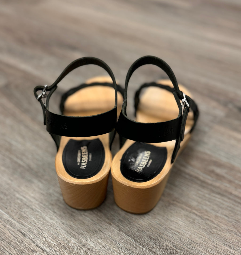 HASBEENS Black Tanja Debutant Wooden Clog Sz. 39