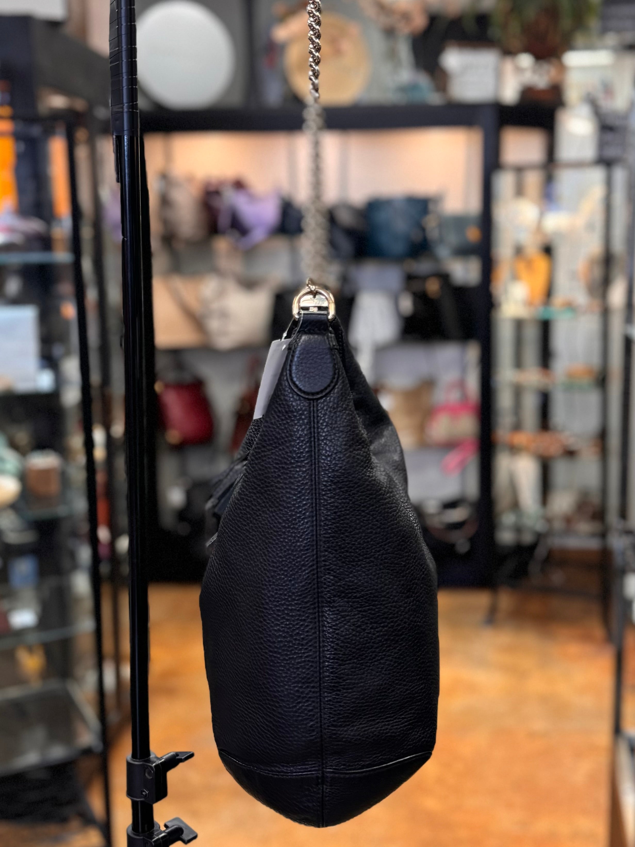 SOLD! GUCCI Black Pebbled Leather Soho Tabasco Hobo Bag