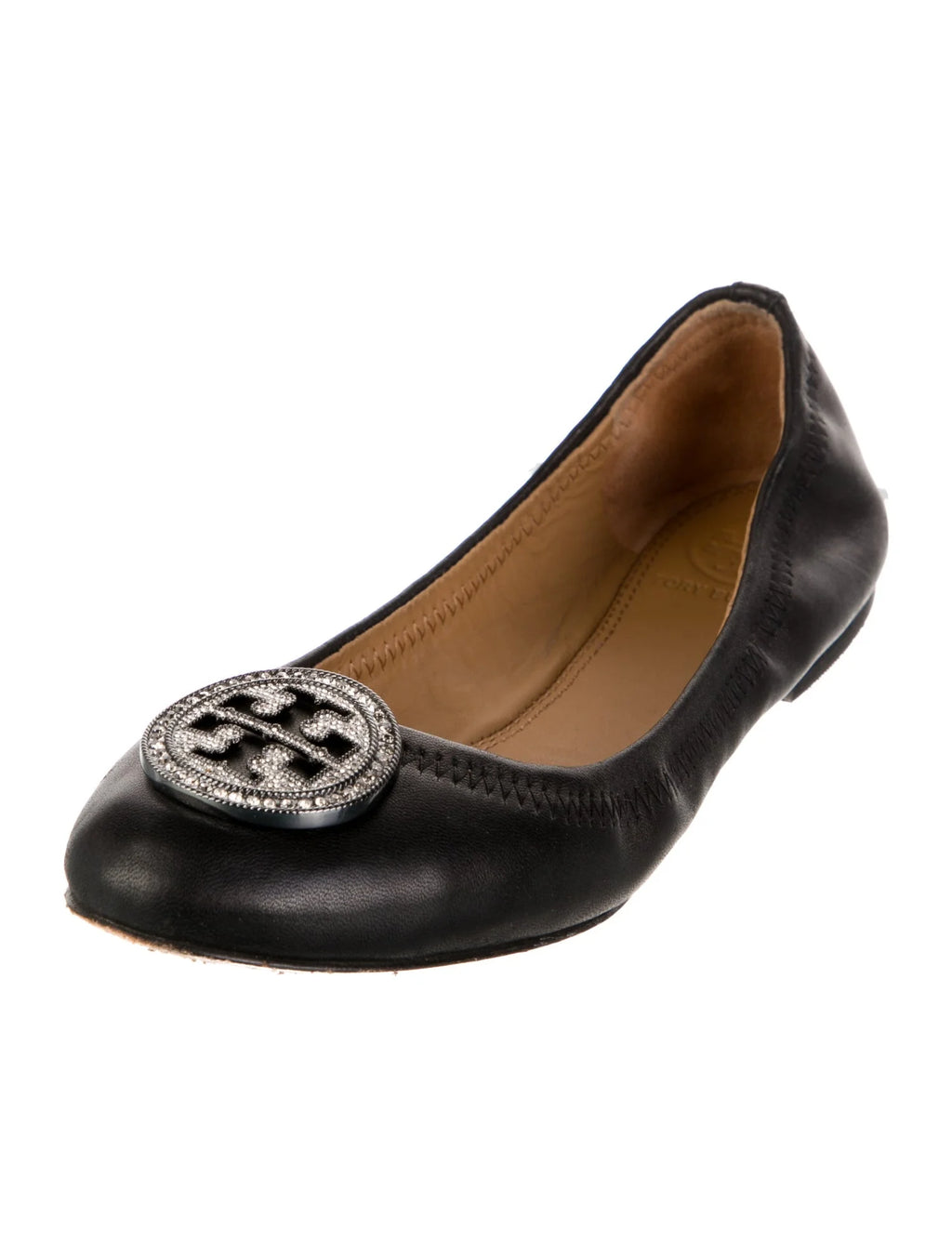 TORY BURCH Liana Ballet Flat w/Crystal Embellished Logo Medallion (New) Sz. 8