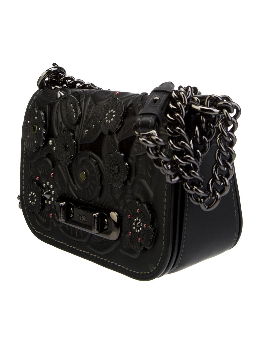 COACH 1941 Swagger Black Tea Rose Tooling Shoulder Bag