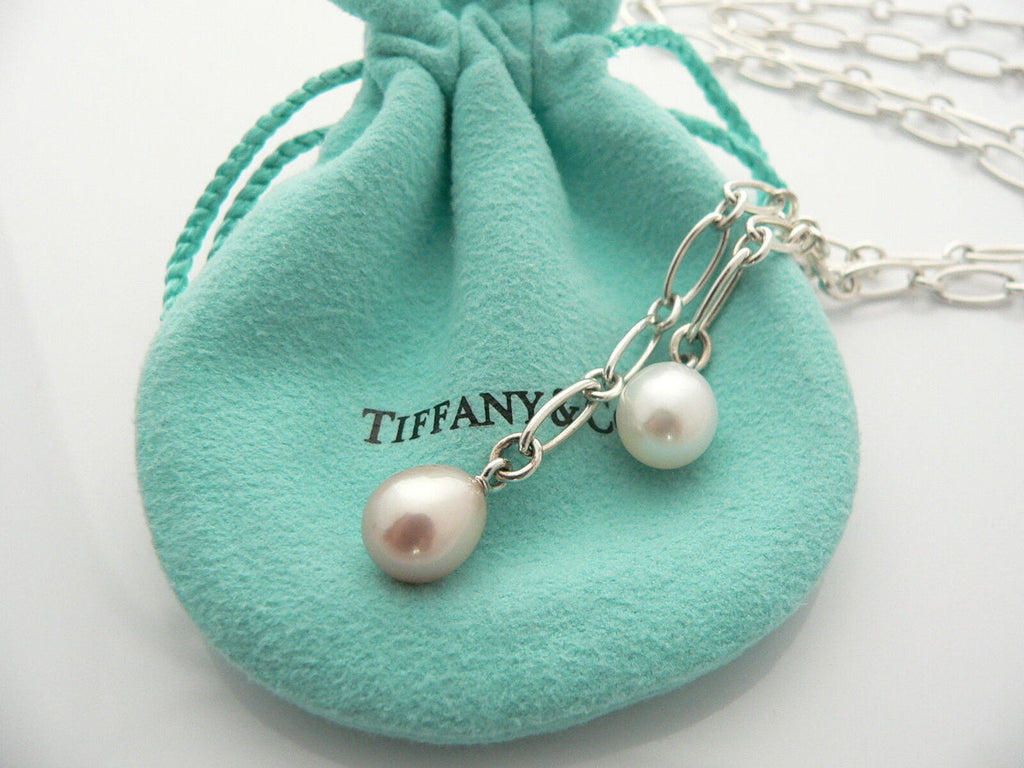 TIFFANY & CO. Elsa Peretti Sterling Oval Link & Pearl 18” Necklace