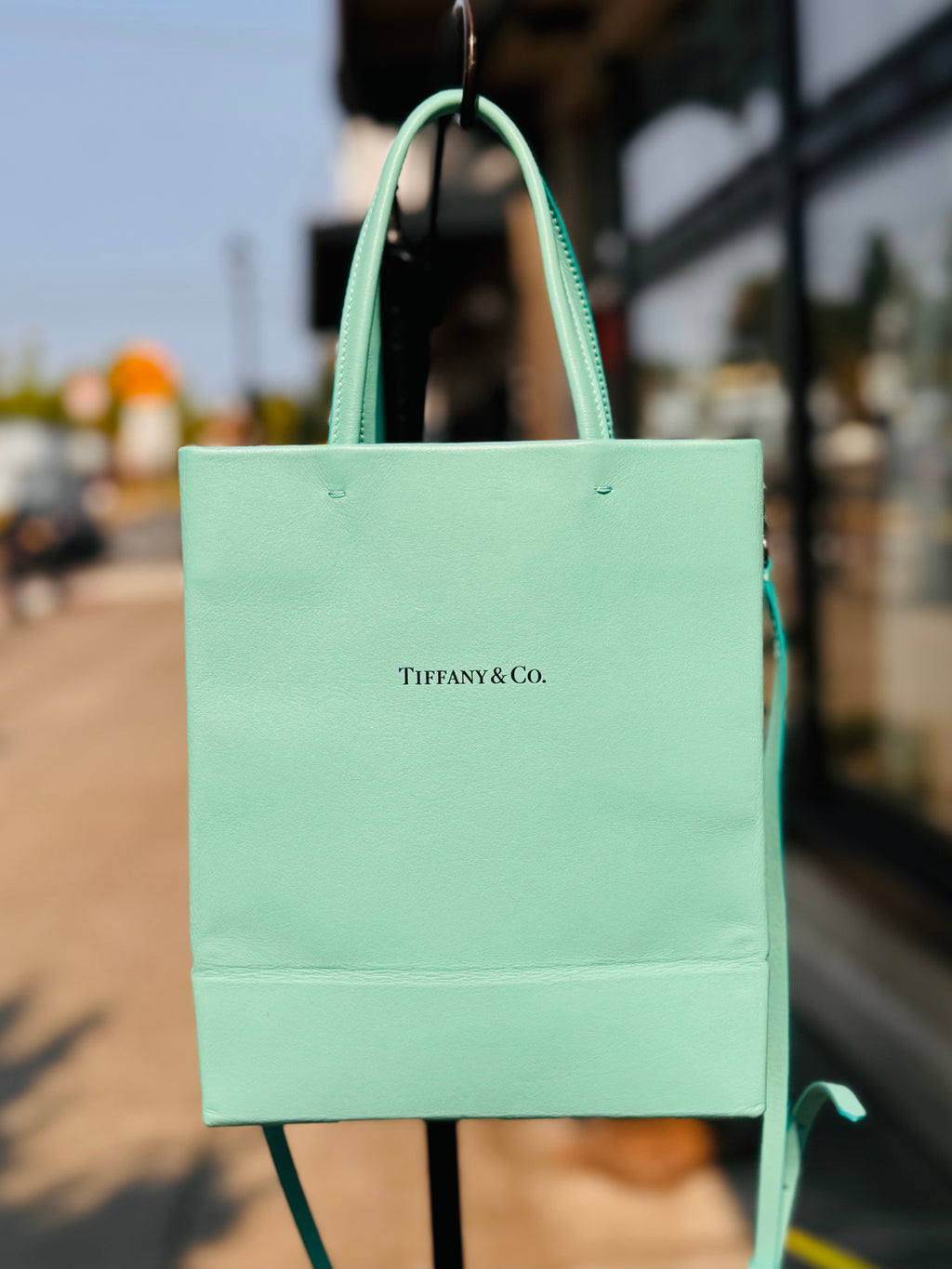 TIFFANY & CO. Turquoise Mini Leather Shopping Hand Bag
