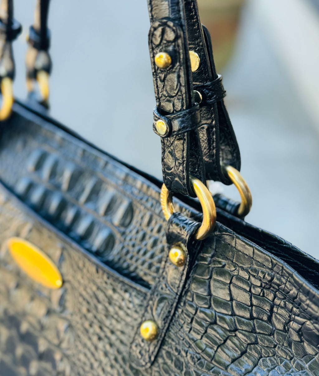 BRAHMIN Croc. Embossed Leather Vintage Y2K Tote Bag