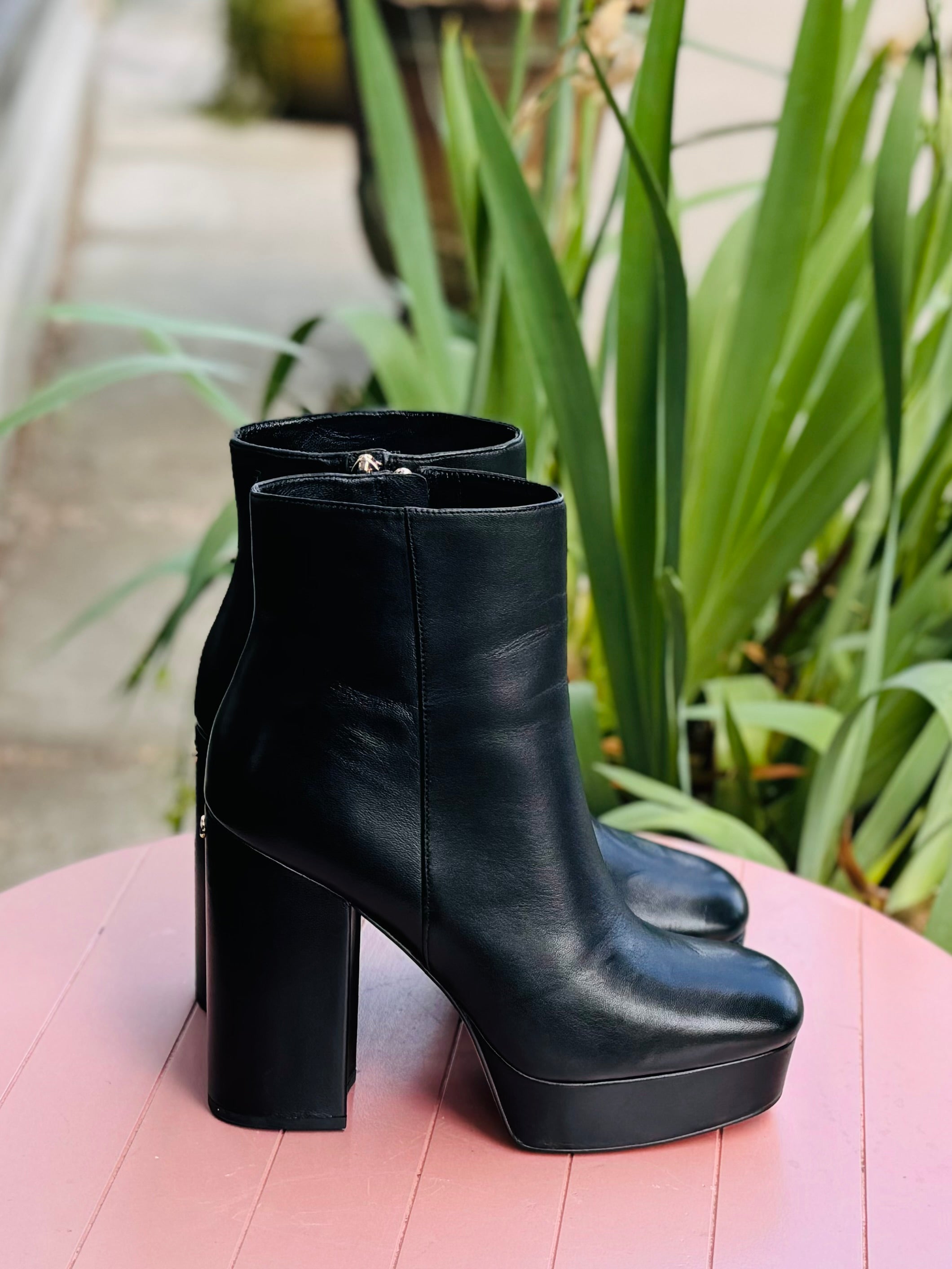 COACH Black Leather Iona Platform Boots Sz. 8 1/2 w/Box