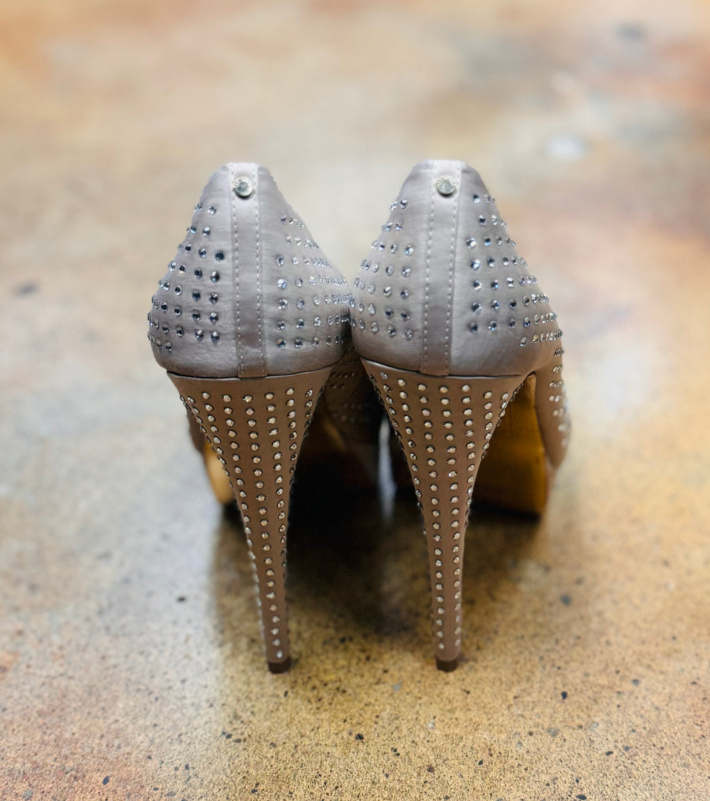 TED BAKER Taupe Studded Peep Toe Heels Sz. 7
