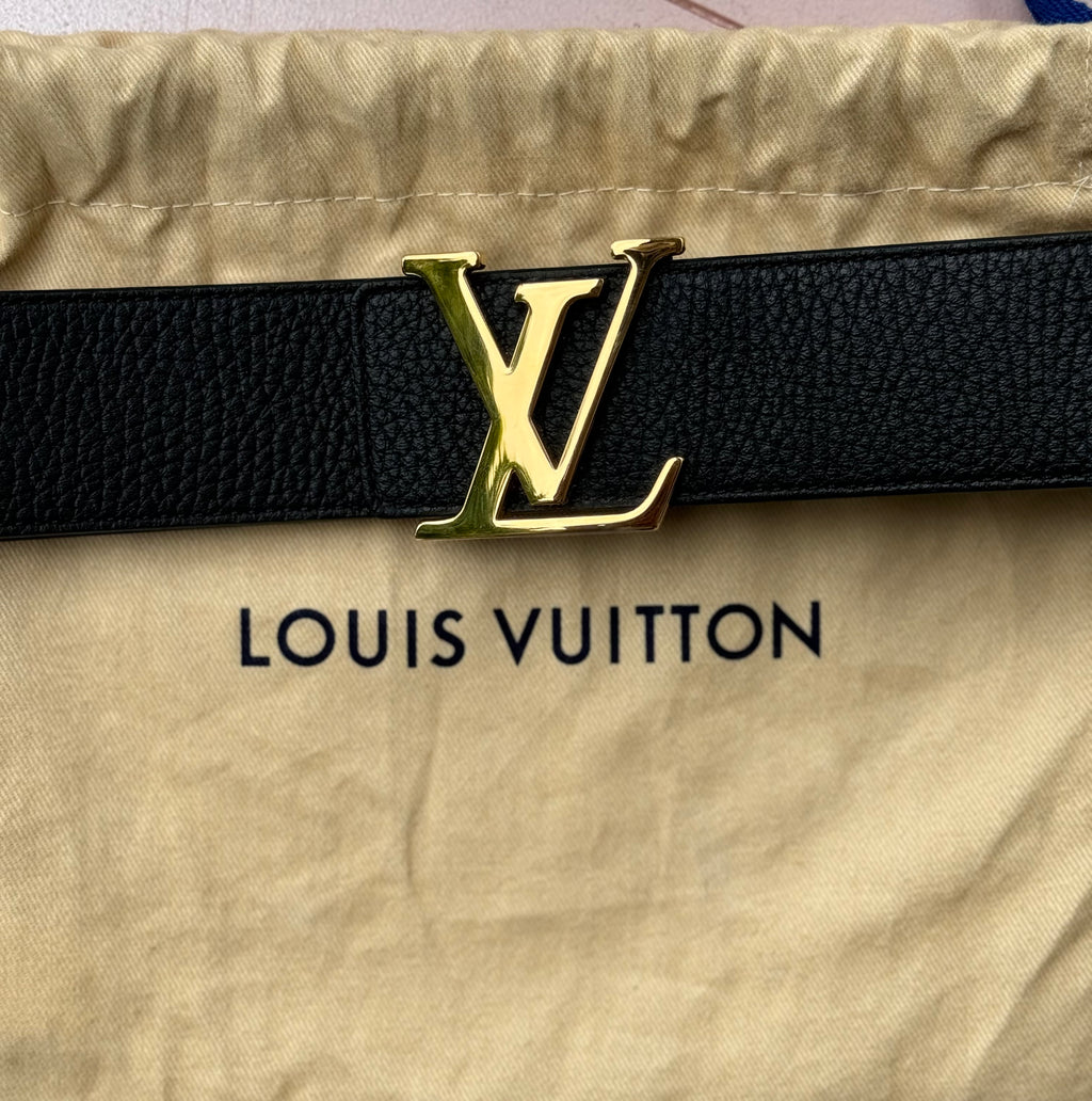 LOUIS VUITTON Black & Brown Leather Reversible LV Belt Sz. 44