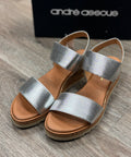 SOLD! andre assous Silver Neveah Espadrille Wedge Sandals Sz. 8