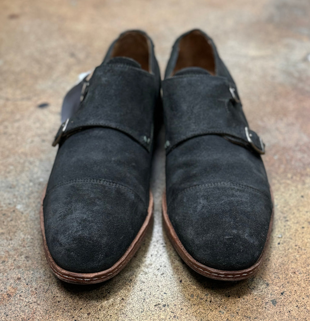 john varvatos Grey Suede Double Monk Strap Shoes Sz. 10 1/2