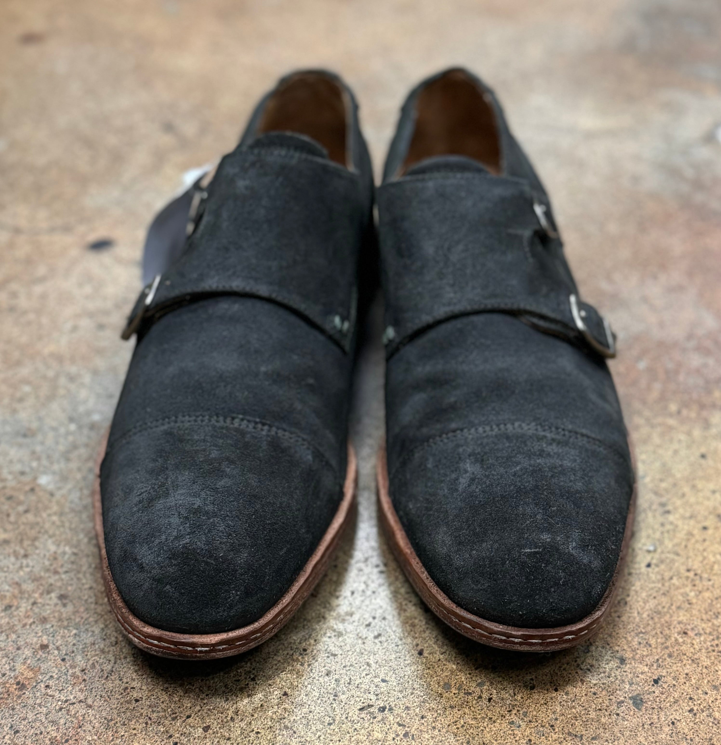 john varvatos Grey Suede Double Monk Strap Shoes Sz. 10 1/2